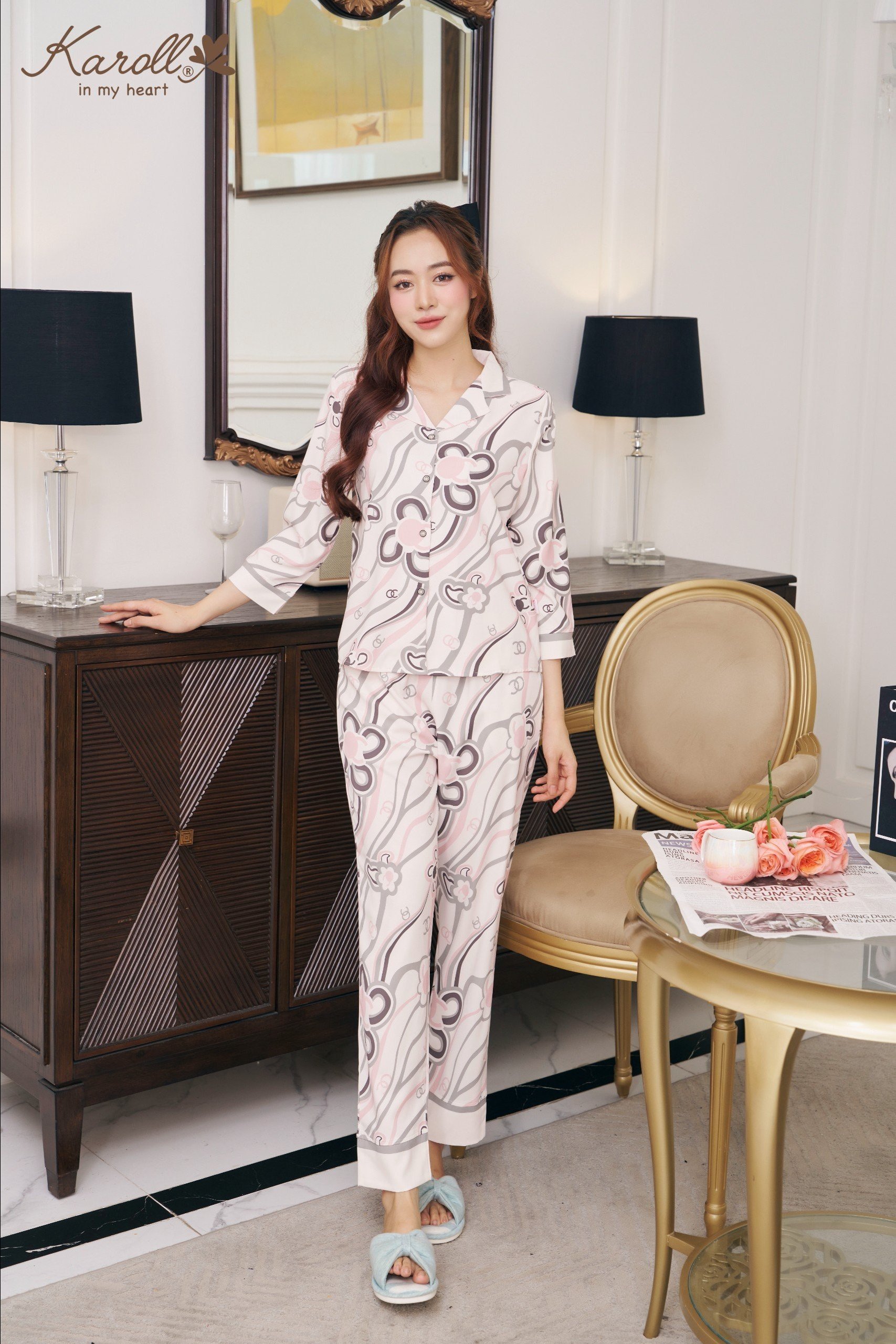 Bộ karoll pizama,Thu , Lụa LUXURY-  NH23.078