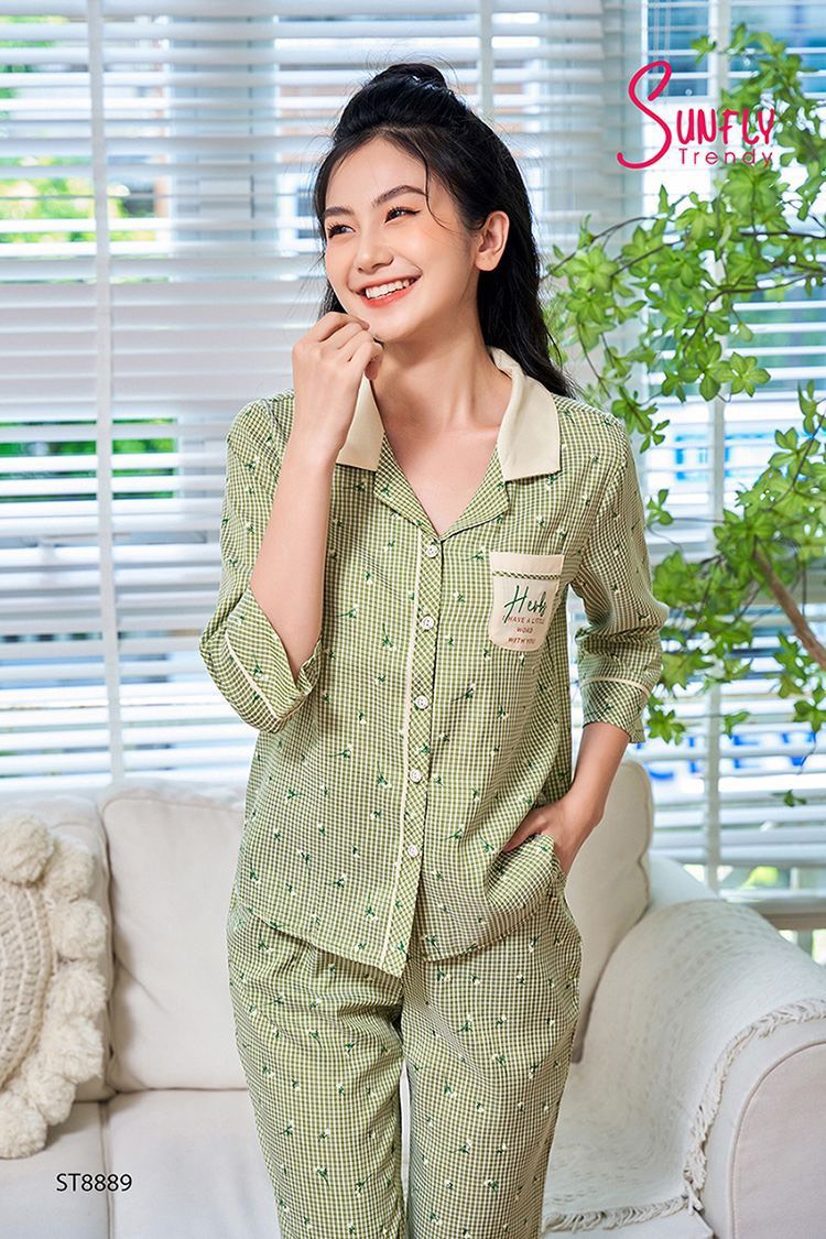 Bộ Sunfly  thô kate quầndài áo tay lỡ ST8889