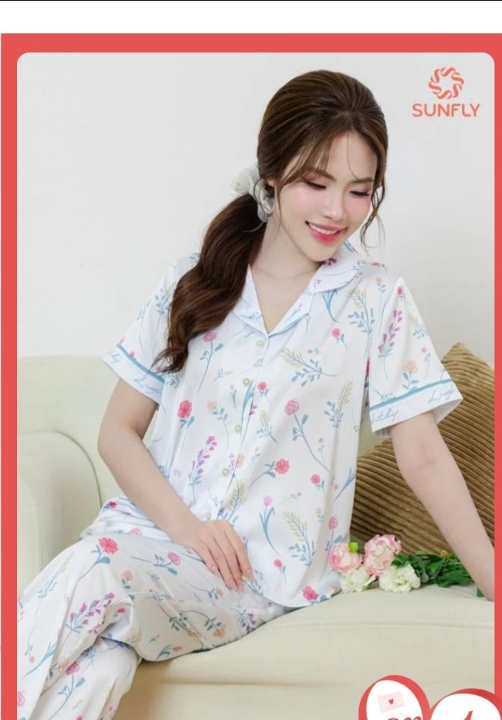 Bộ Sun fly lụa satin inhoa - QD tay cộc-ST9235