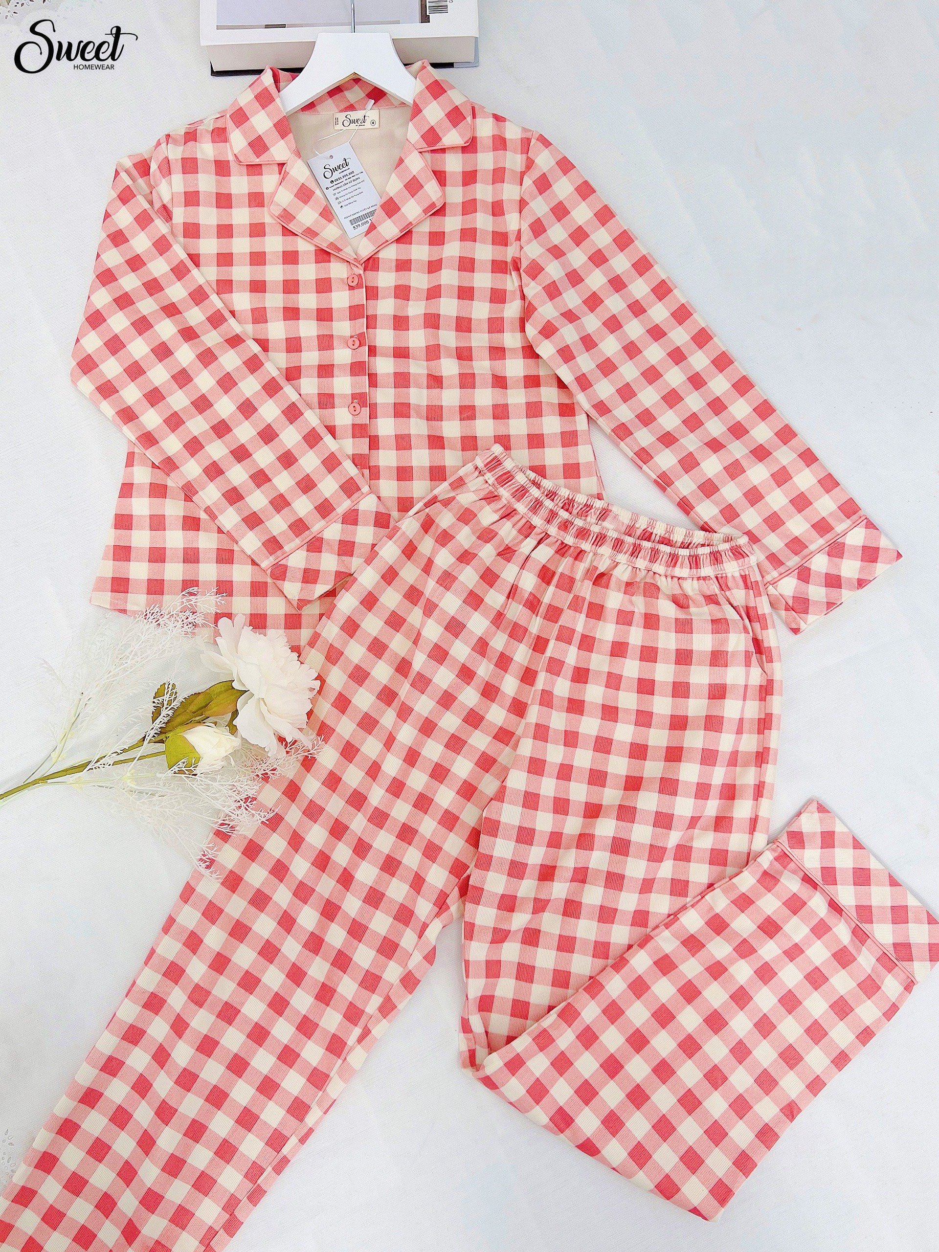 Bộ Sweet Thu đông, nhung tuyết  kẻ  - F23-417.