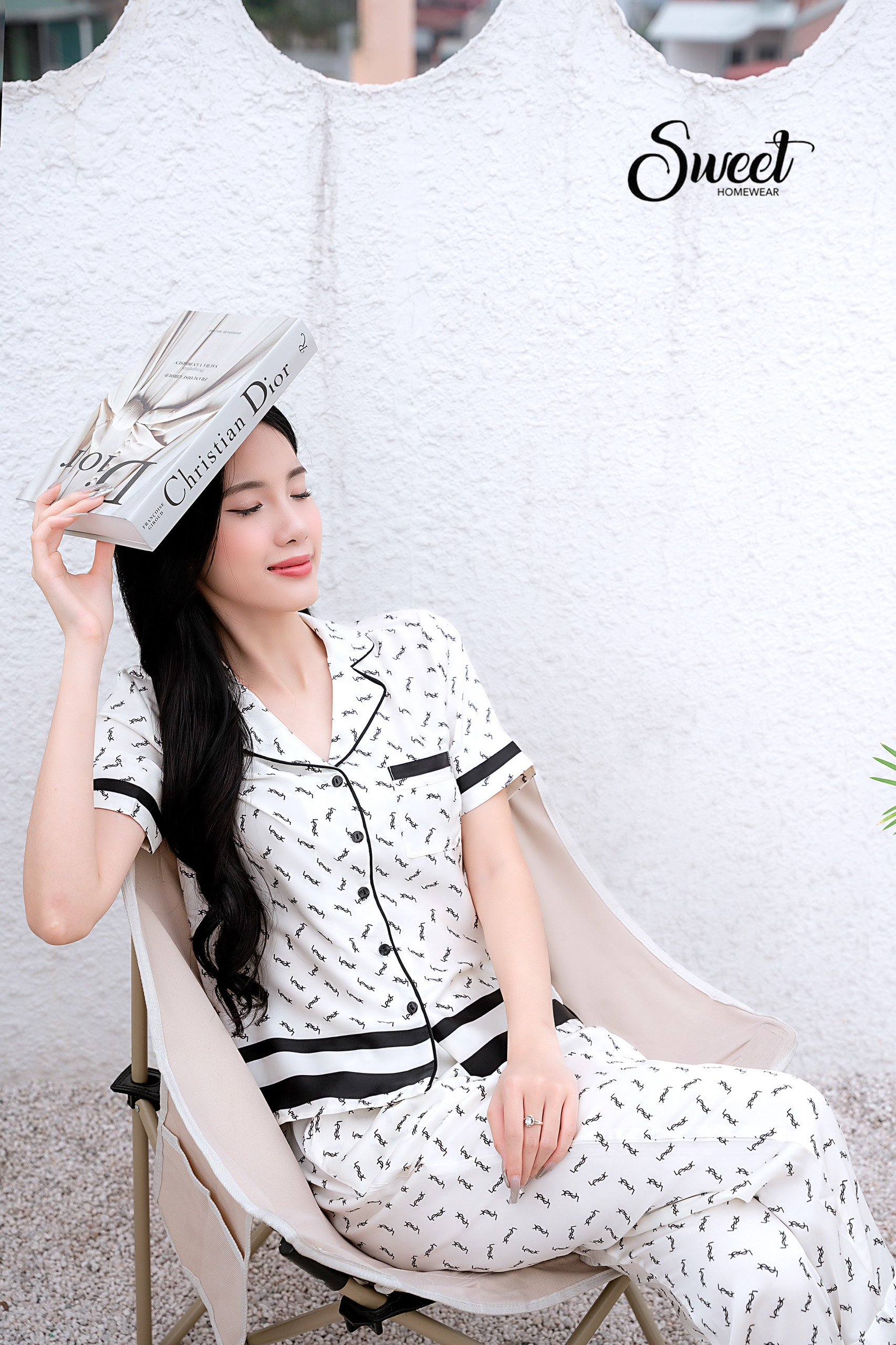 Bộ pizama lụa YSL ,quần dài,cộc tay S24-208