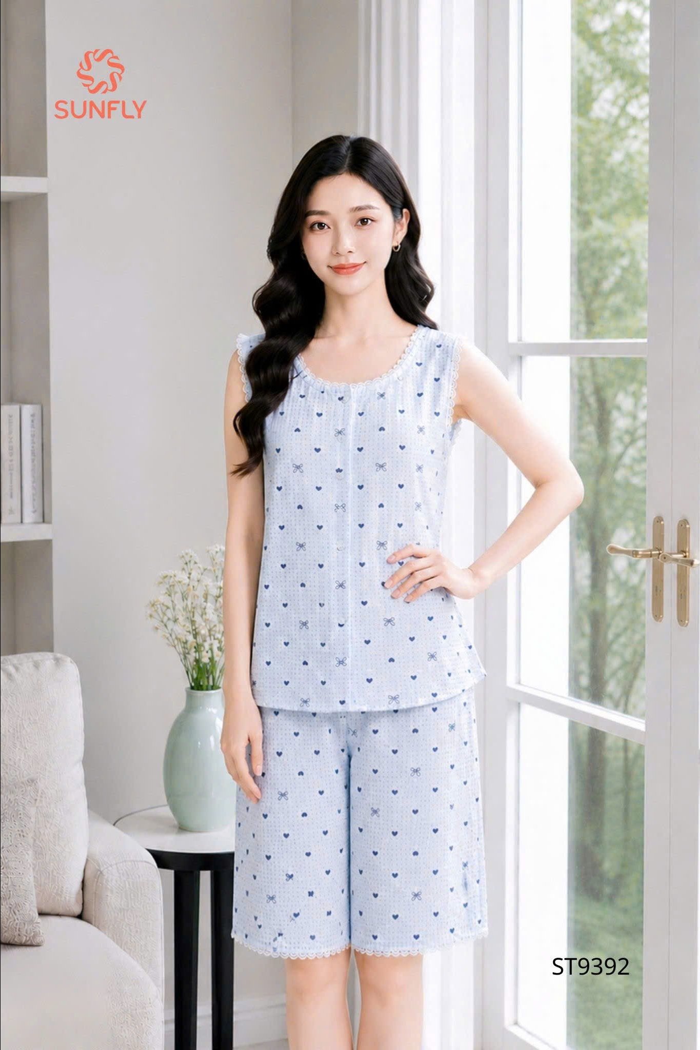 Bộ Sunfly đũi  nhăn xát nách QN - ST9392