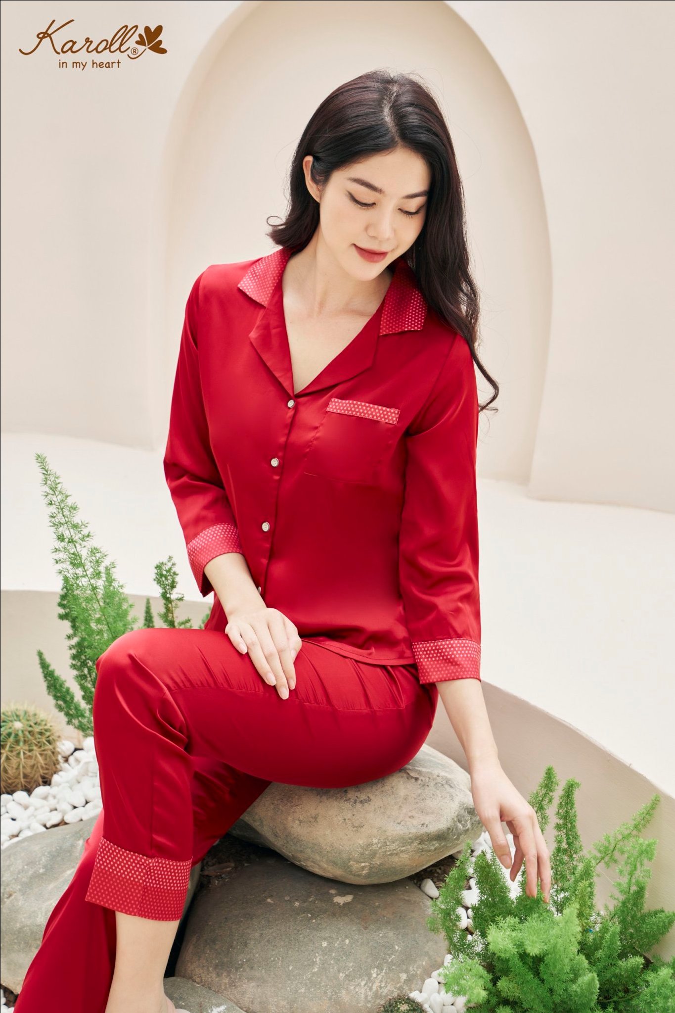 Bộ Karol Thu Lụa  trơn quần dài áo tay dài NH 22.070