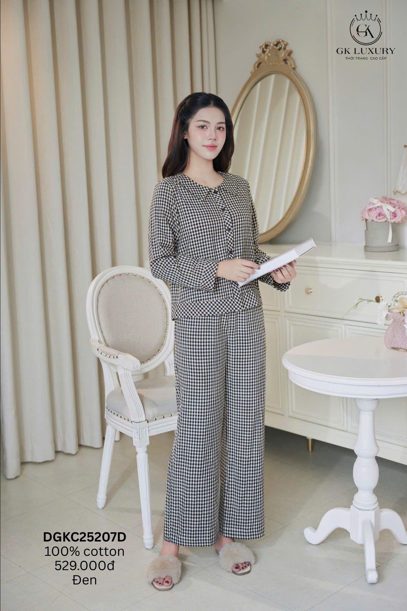 Bộ GK cotton kẻ caro dài -  GK25207