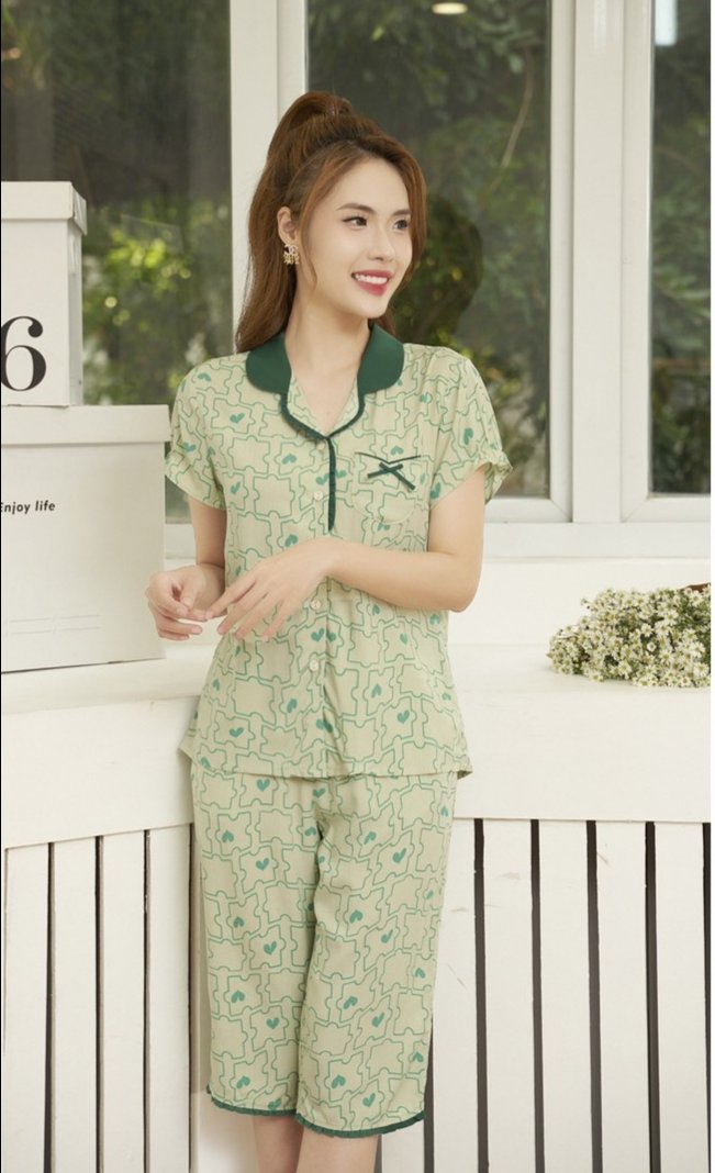 Bộ sunfly pijamas lanh áo cộc q.ngố ST9148