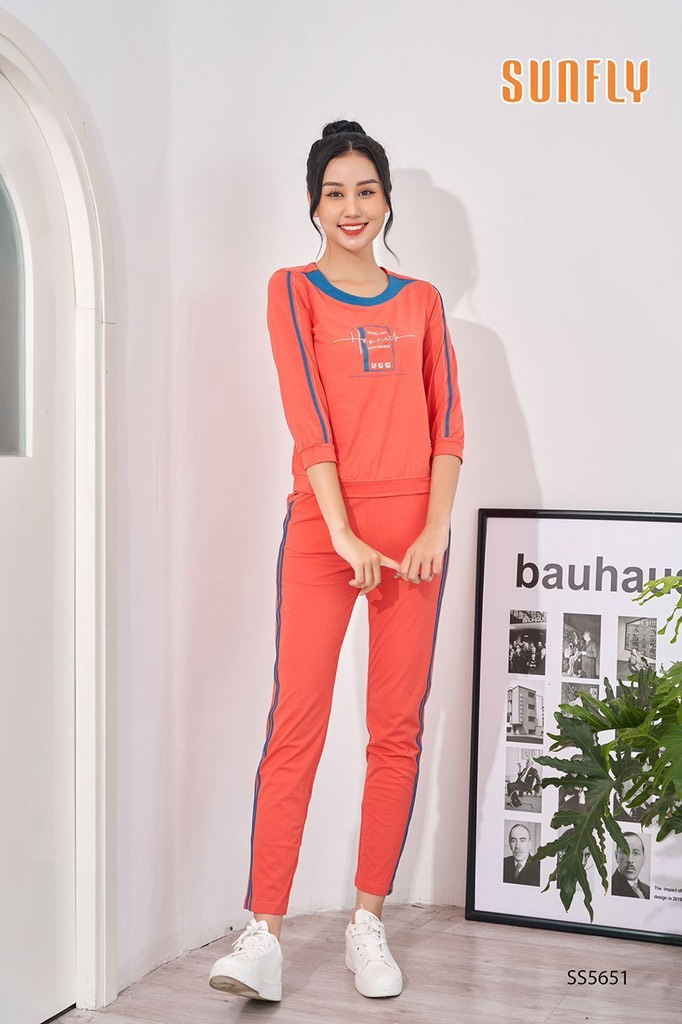 Bộ Sunfly thể thao cotton  áo tay lỡ quần dài SS5651