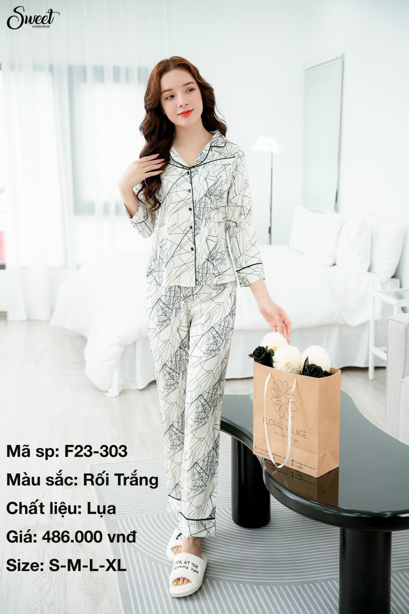 Bộ Sweet lụa rối, QD áo tay dài F23-303