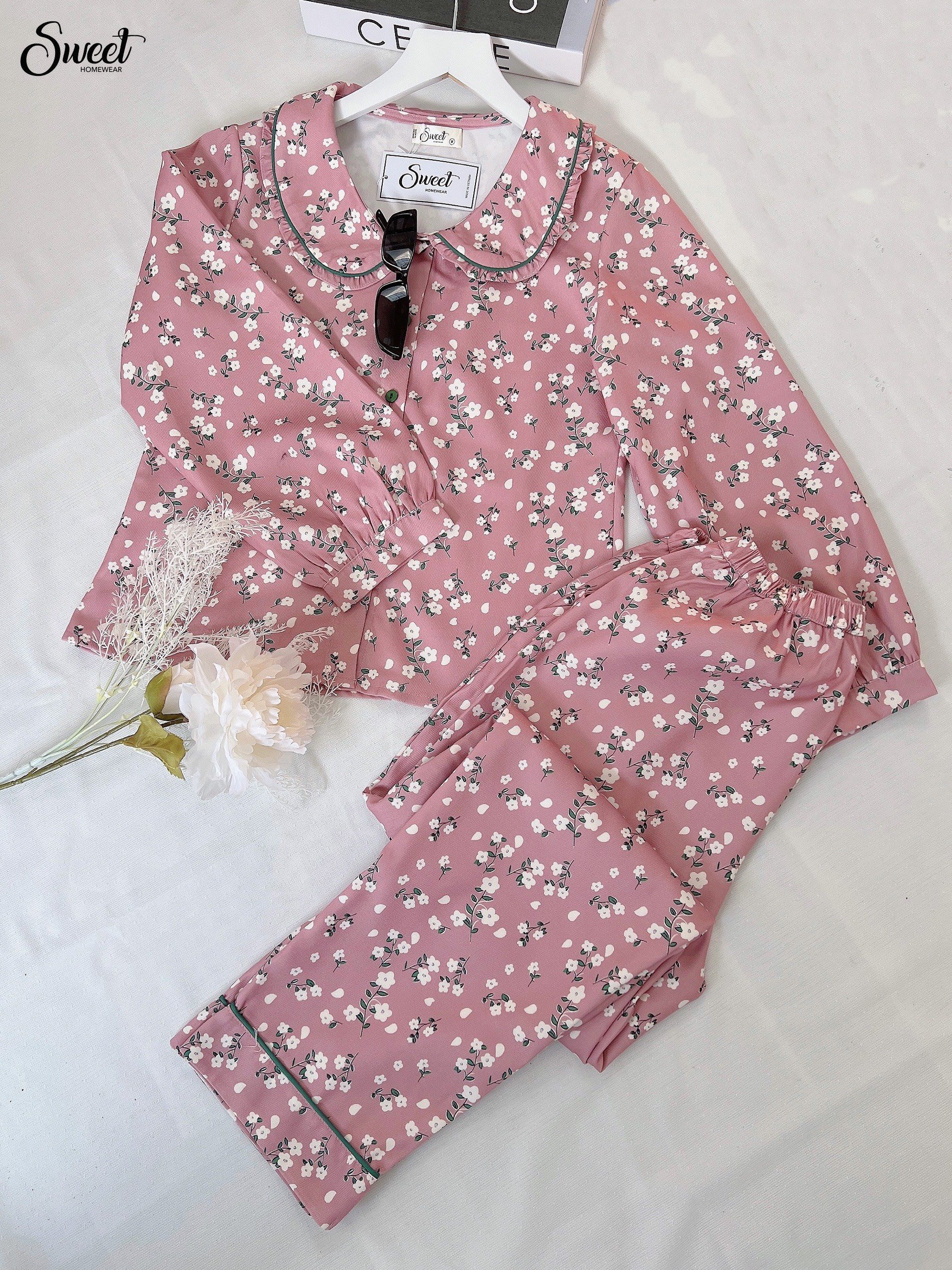 Bộ Sweet Thu đông, nhung tăm ,cổ sen - F23-418