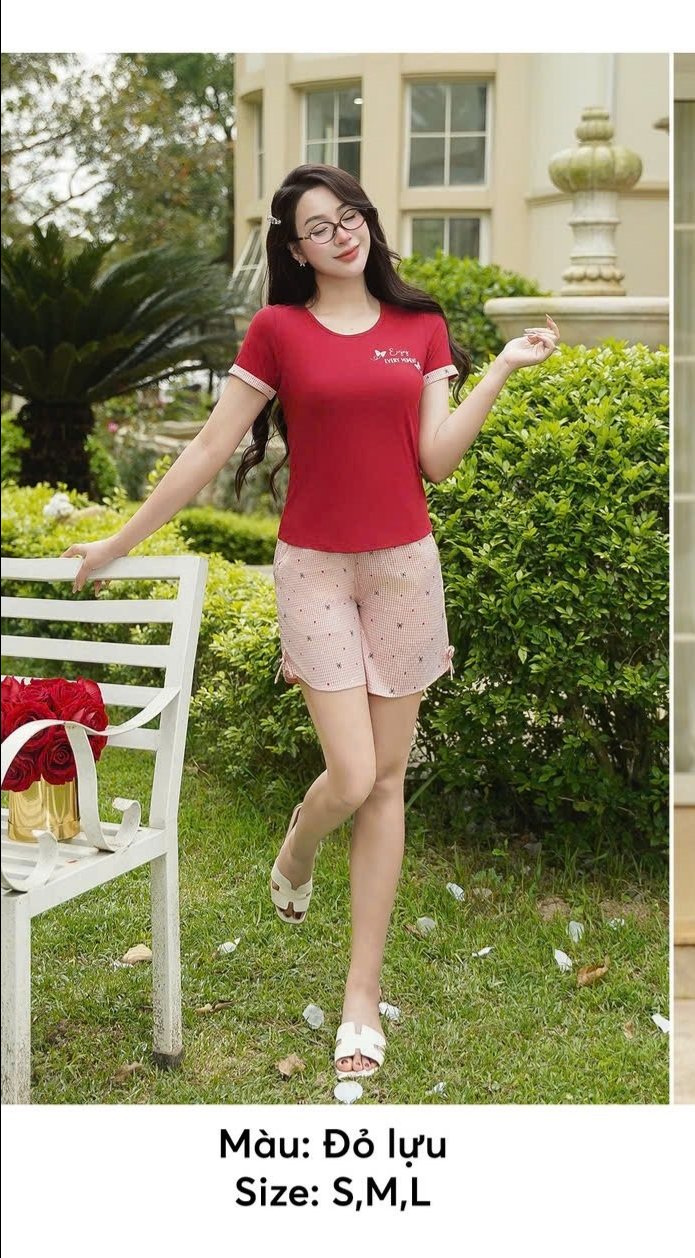 Bộ Sun Fly cotton Q soóc thô kẻ   -ST9263