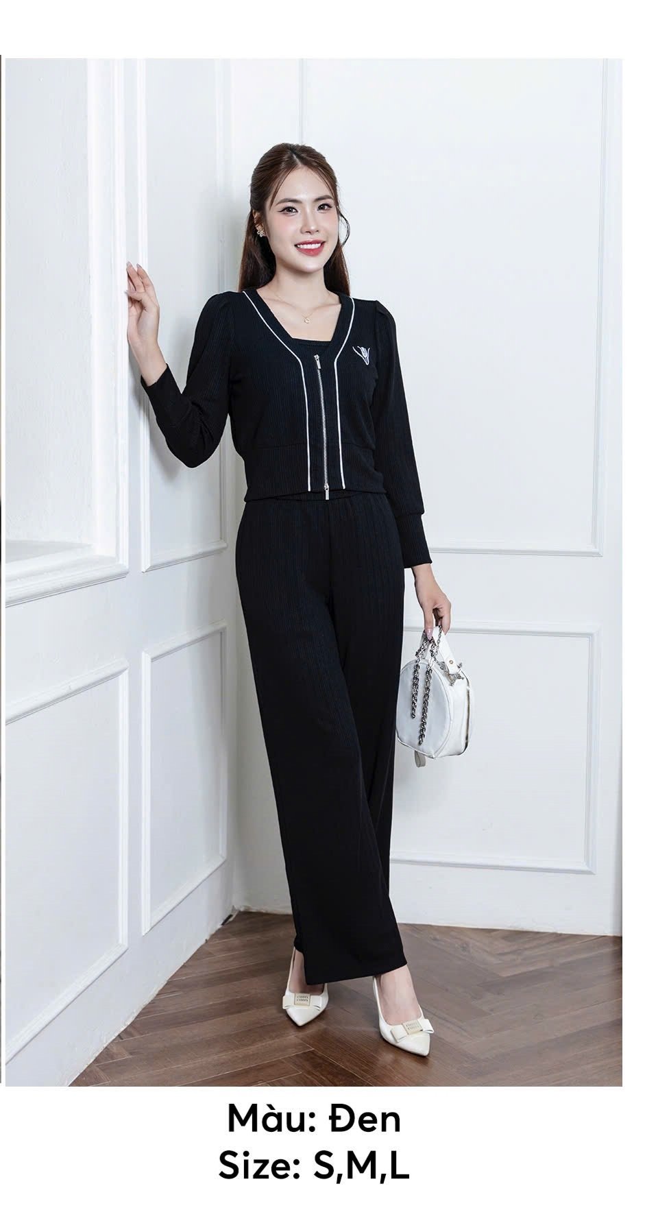 Sét len mỏng 3ct  kéo khóa ,quần  suông- SFB 3078