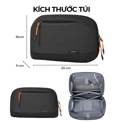 Túi Đựng Phụ Kiện Công Nghệ Chống Nước Nhẹ – Túi Đựng Cáp Sạc, Pin, Tai Nghe Đa Năng Thiết Kế Mở 180°