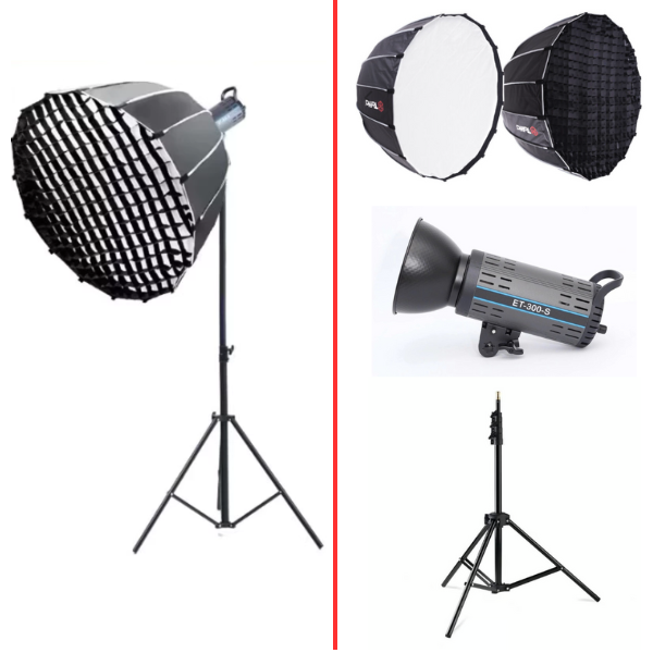 Combo đèn Studio ET-300S + Chân đèn + Softbox Parabolic 90cm tổ ong