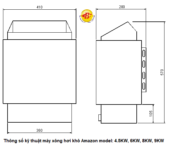 kích thước máy xông hơi khô amazon