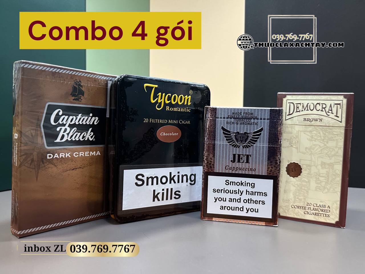 Captain black dark crema, Captain Black 8 điếu, Captain Black nâu, Xì gà Tycoon Chocolate, Thuốc lá Jet Cappucciano, Thuốc lá Democrat Brown Cà phê điếu nhỏ, xì gà, thuốc lá thơm cà phê socola, bán lẻ combo thuốc lá xì gà
