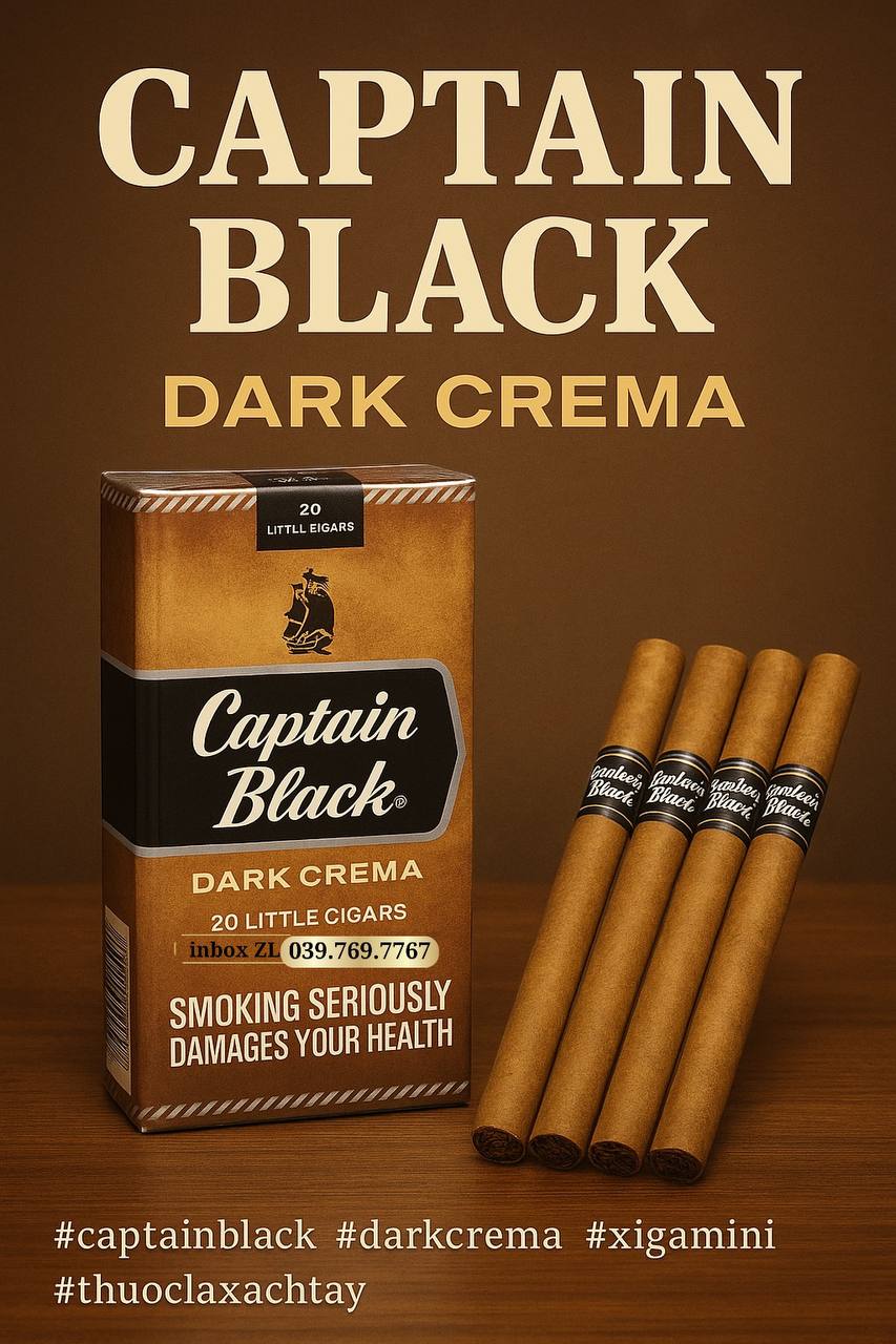 Thuốc lá Captain Black Dark Crema, thuốc lá Mỹ, xì gà mini, thuốc lá thơm, thuốc lá captain, Xì gà mini Captain Black, Captain Black nhập Mỹ, Xì gà Mỹ thơm nhẹ, Captain Black chính hãng, Captain Black giá bao nhiêu, Thuốc lá Captain Black vàng gói giấy mề