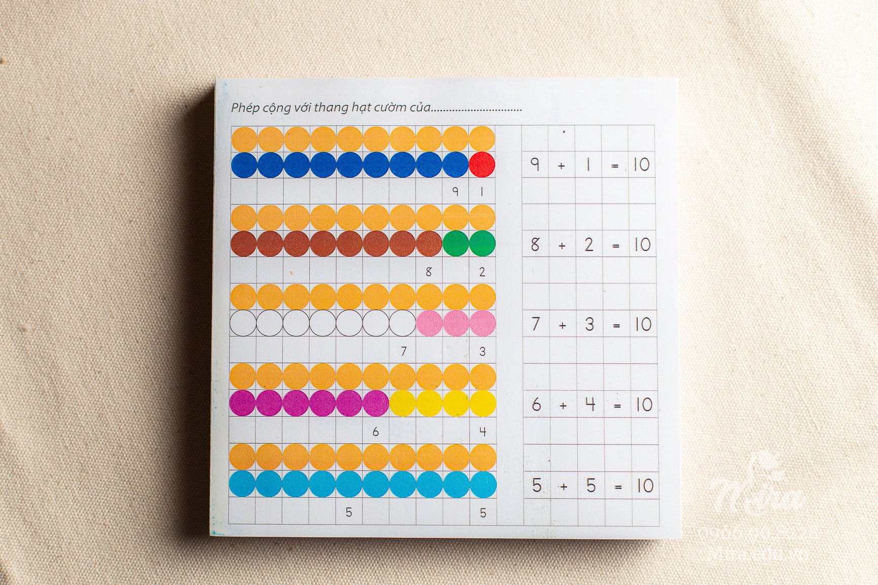 Phiếu tô màu phép cộng có tổng là 10 với thang hạt cườm & Bản mẫu Phiếu Tô Màu Phép Cộng Có Tổng Là 10 Với Thang Hạt Cườm & Bản Mẫu