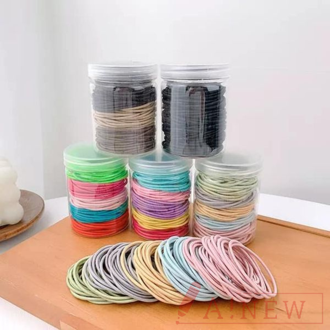 Set hộp 100 thun cột tóc nhiều màu