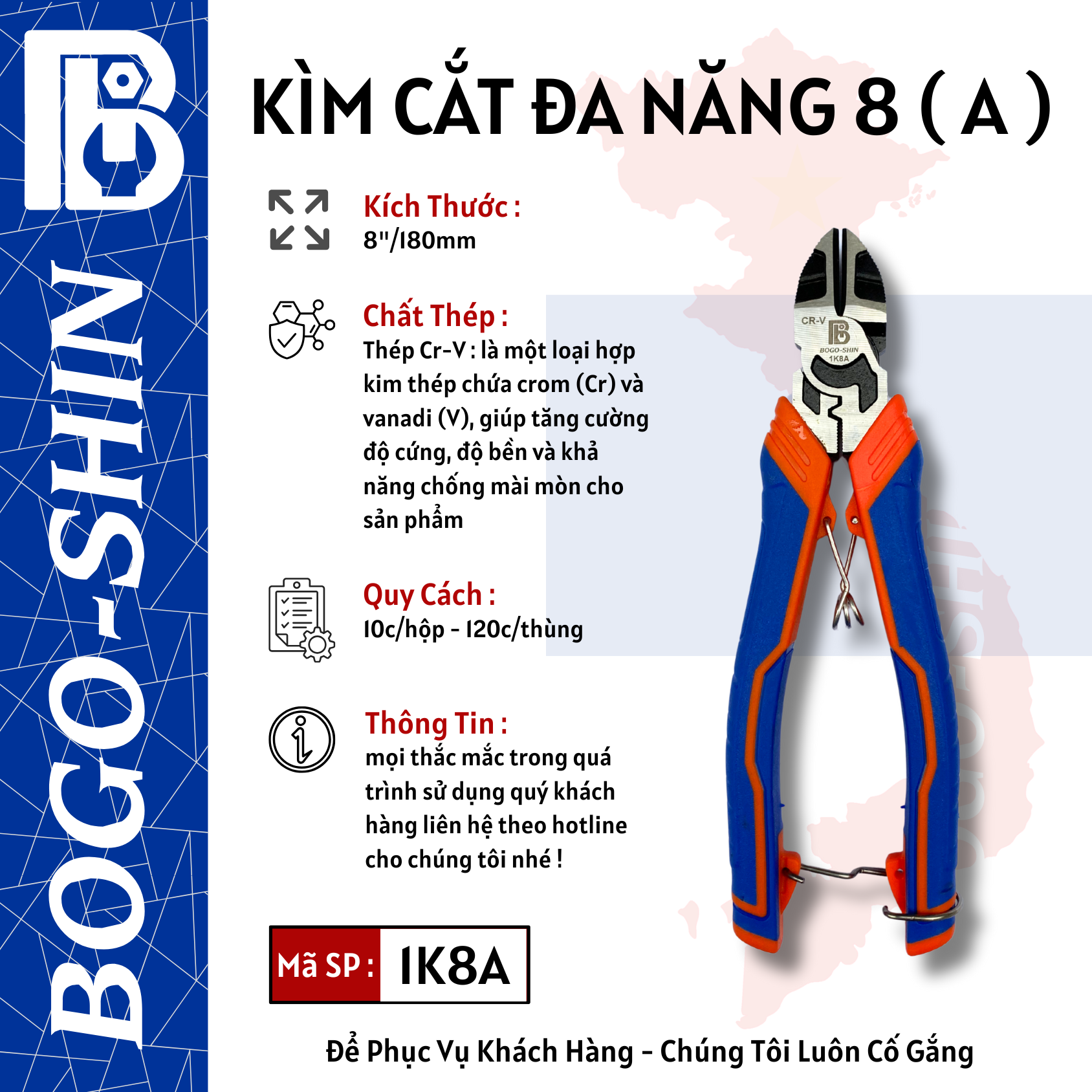 Kìm Cắt Đa Năng (A) 8"/180mm Bogo-Shin