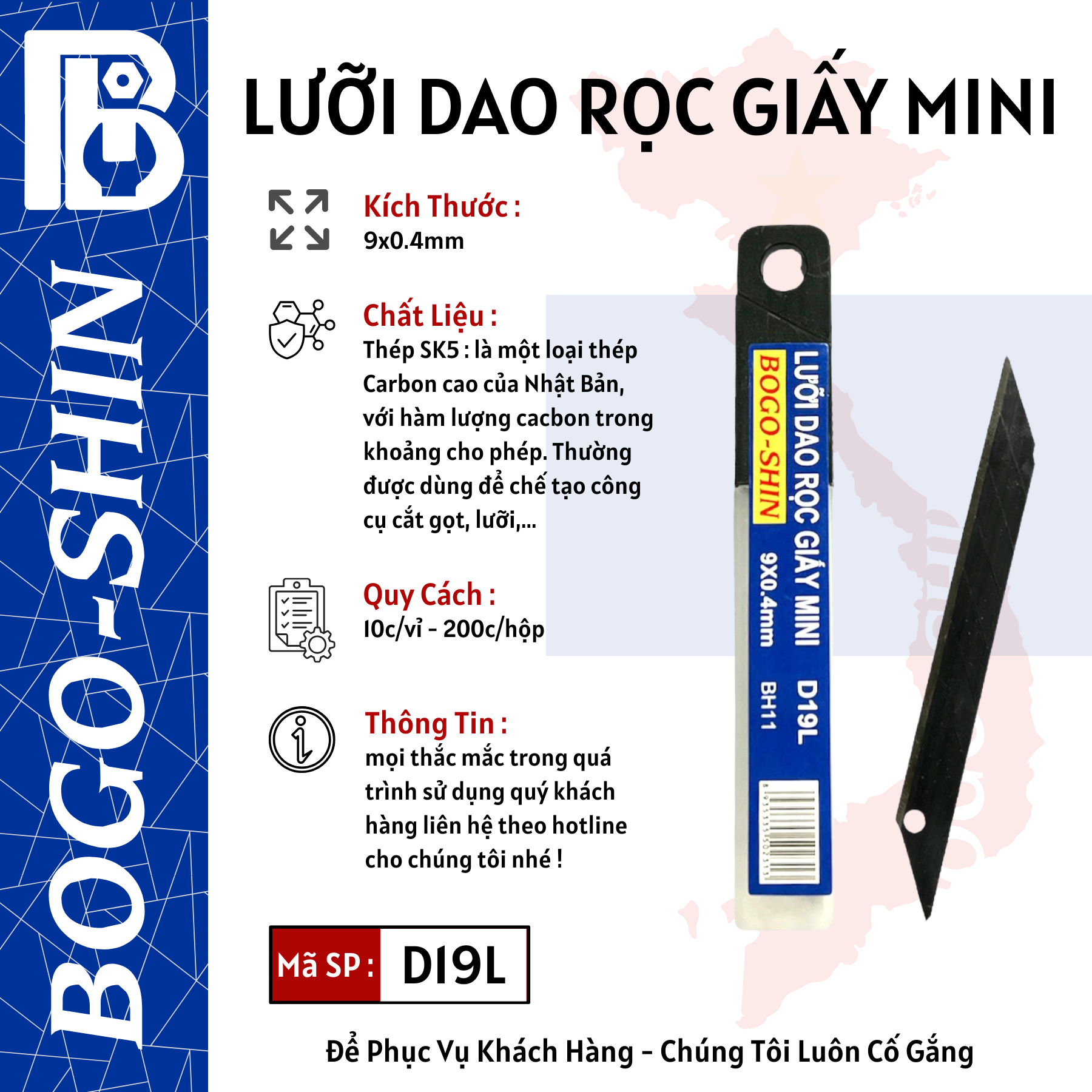 Lưỡi Dao Rọc Giấy Mini 9x0.4mm Bogo-Shin