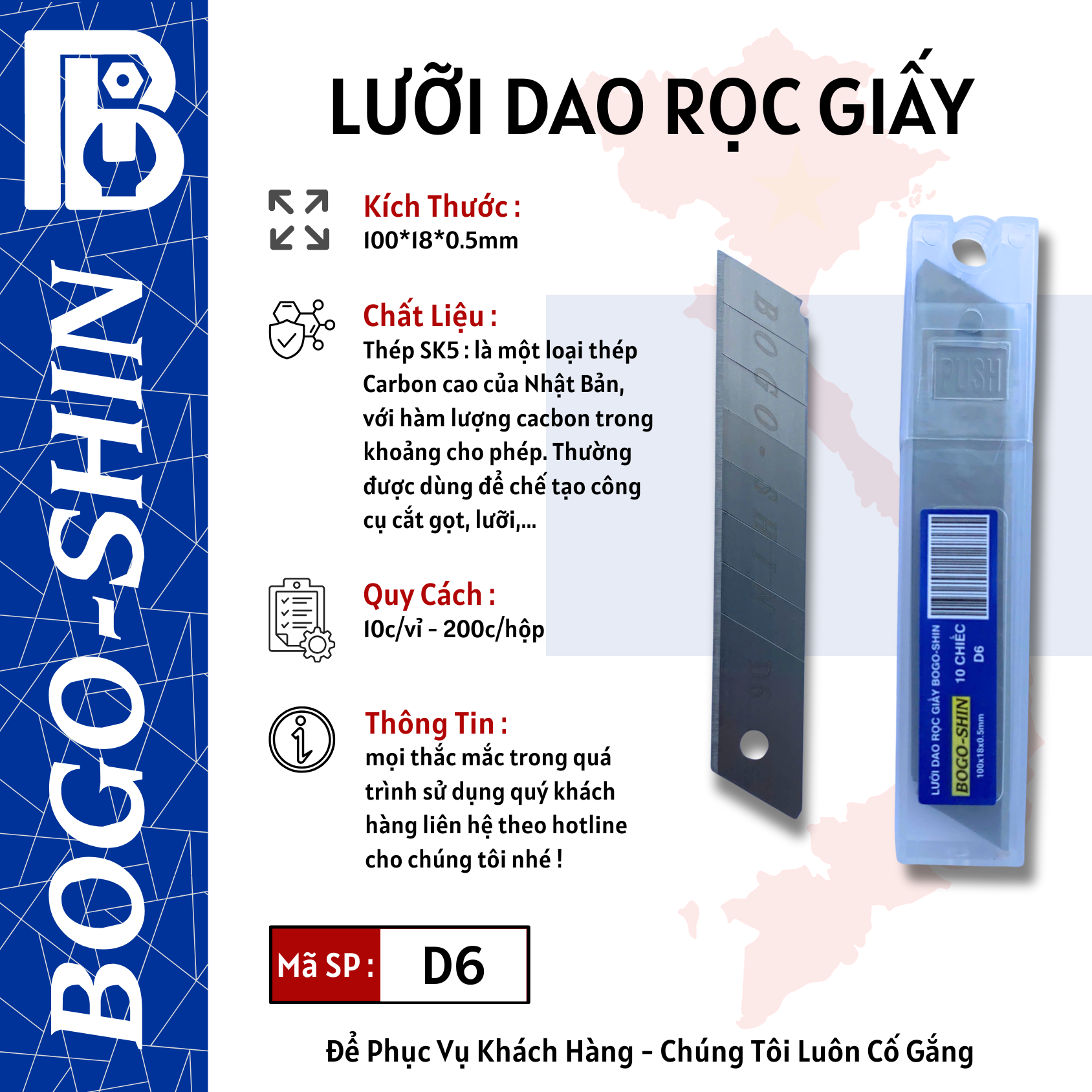 Lưỡi Dao Rọc Giấy & Lưỡi Dao Rọc Giấy Cao Cấp 100x18x0.5mm Bogo-Shin