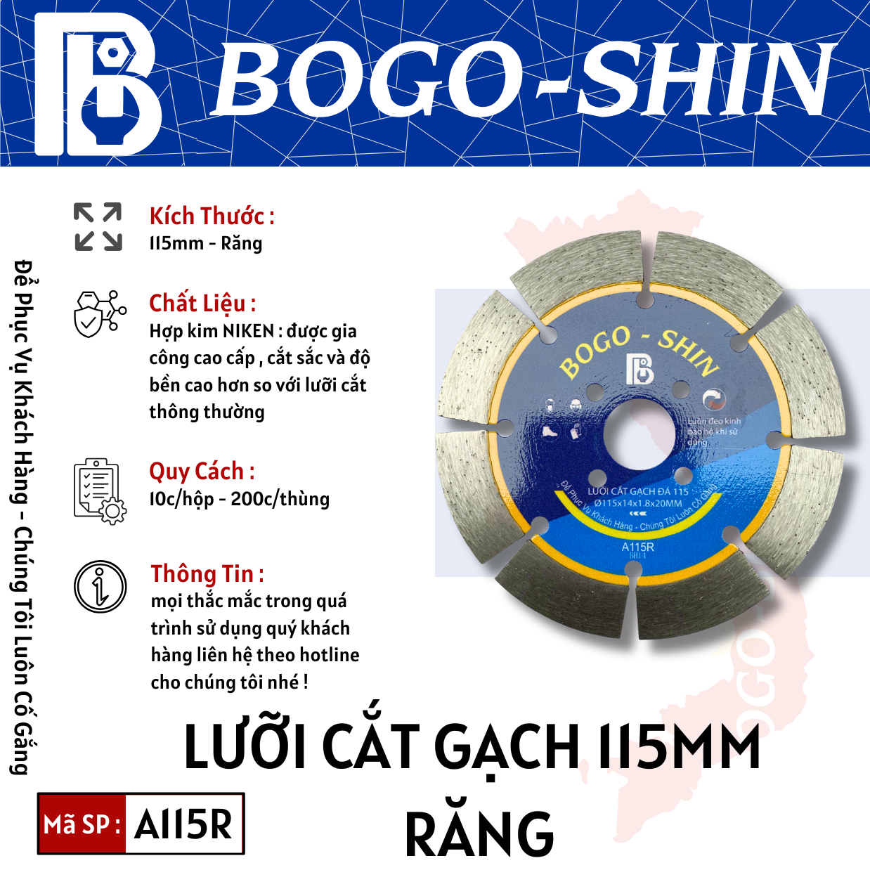 Lưỡi cắt gạch  Răng 115mm Bogo-Shin