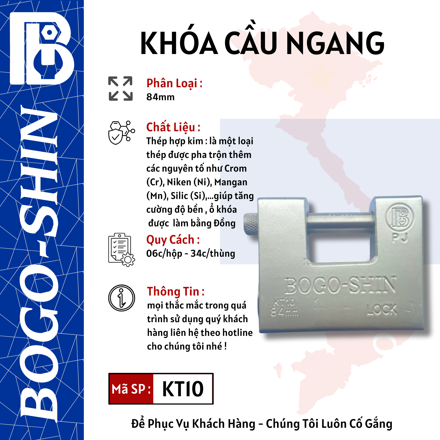 Khóa Cầu Ngang 84mm Bogo-Shin
