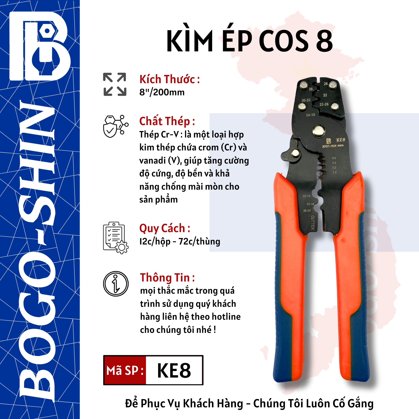 Kìm Ép Cos 8"/200mm & 11"/275mm Bogo-Shin