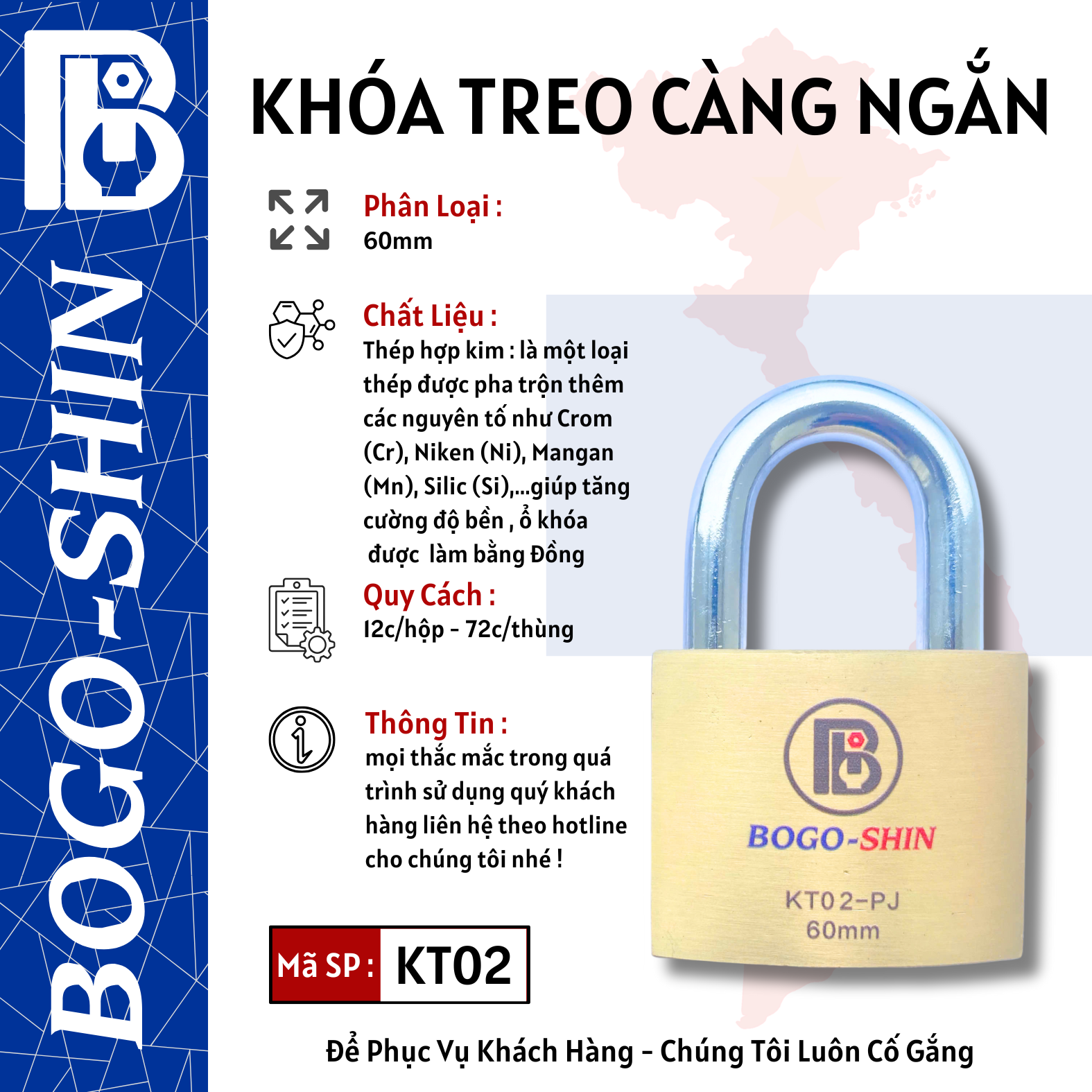 Khóa Treo Càng Ngắn 40mm & 50mm & 60mm Bogo-Shin