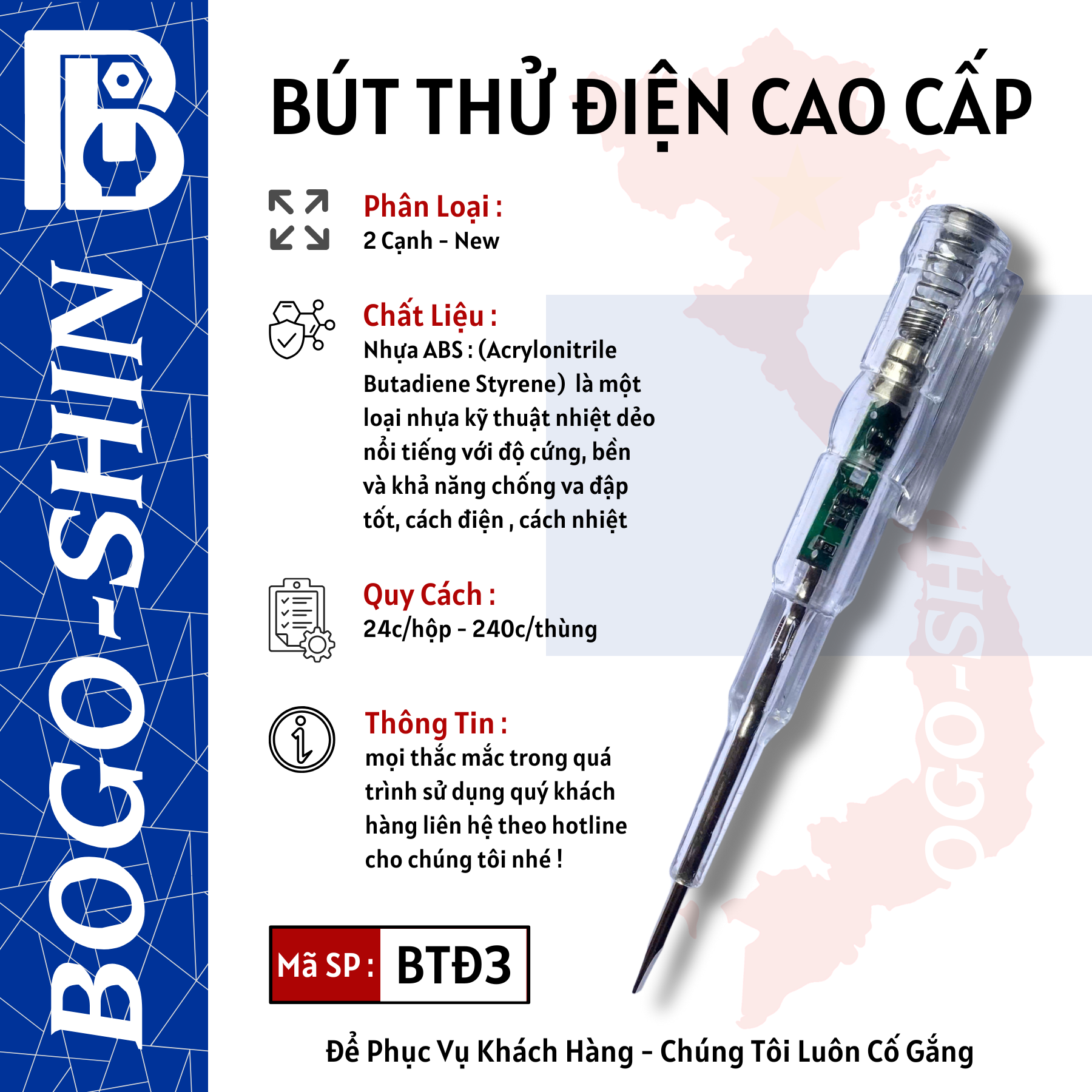 Bút Thử Điện Cao Cấp 2  Cạnh New Bogo-Shin