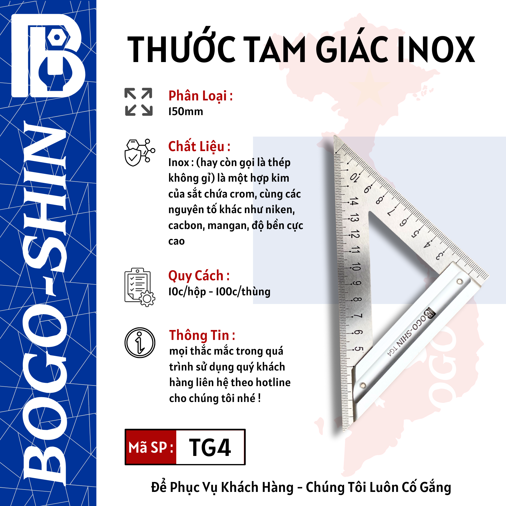 Thước Tam Giác Inox 150mm & 200mm Bogo-Shin