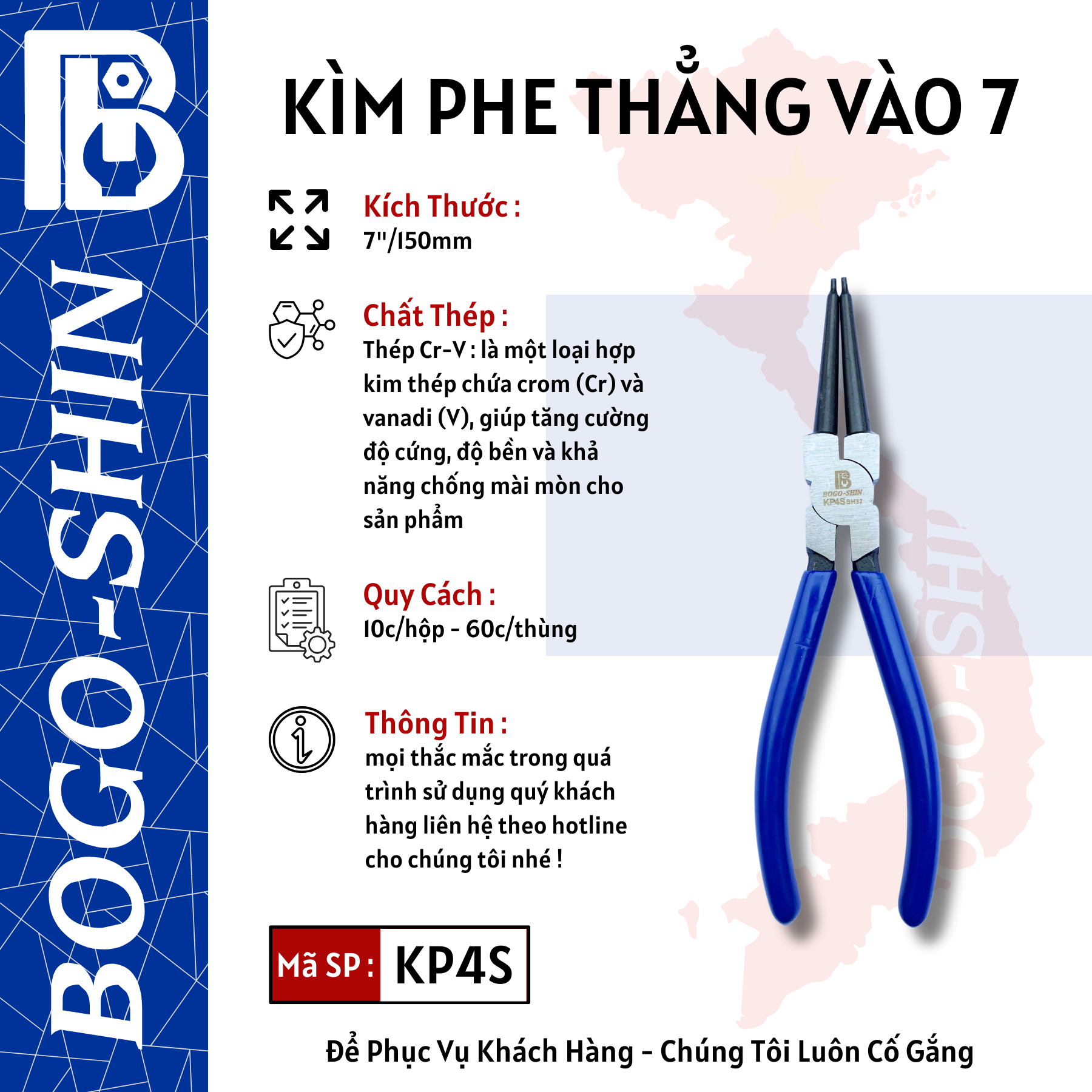 Kìm Phe Thẳng Ra & Vào 7"/175mm và 9"/255mm Bogo-Shin