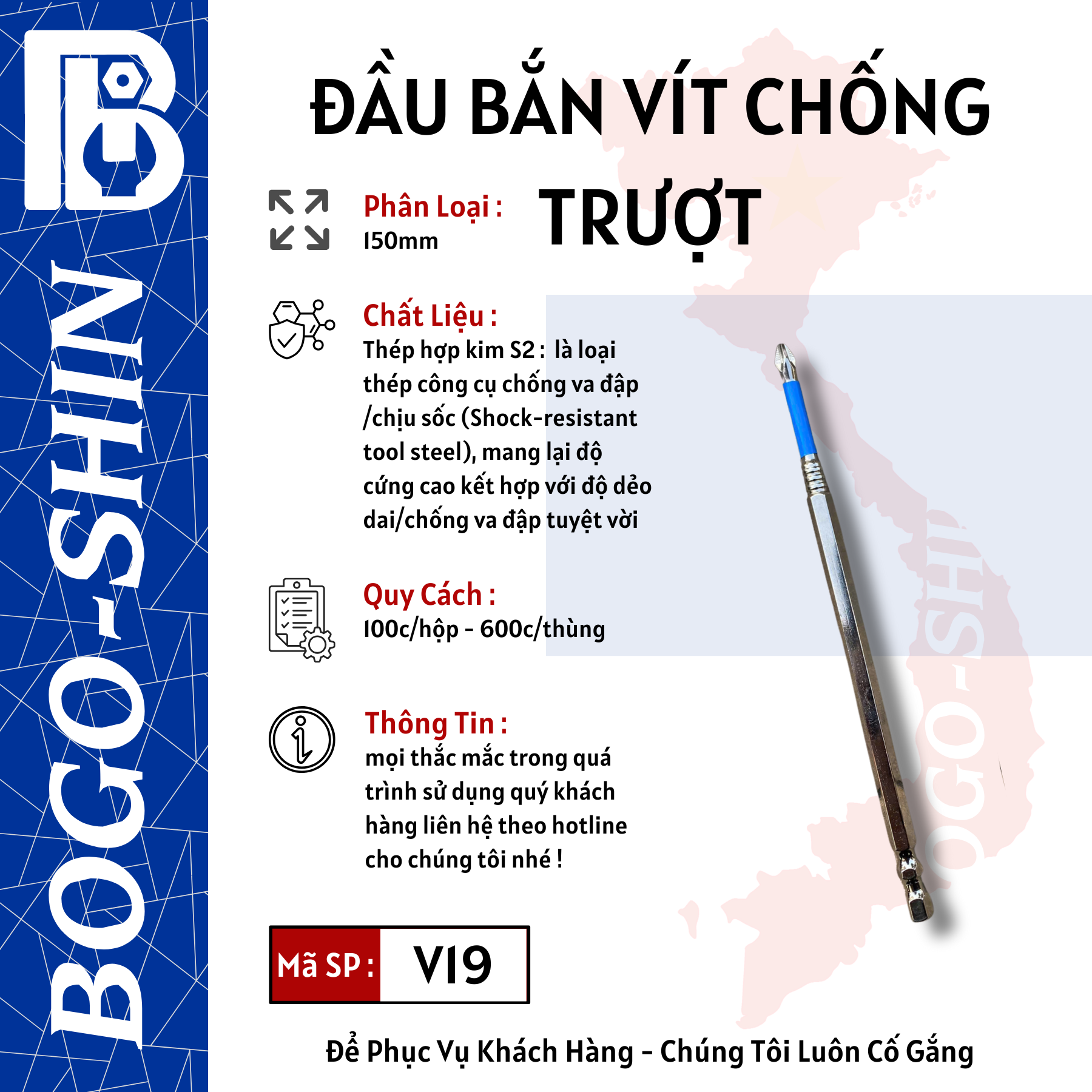 Đầu Bắn Vít SILIC Chống Trượt Cao Cấp 65mm,110mm, 150mm Bogo-Shin