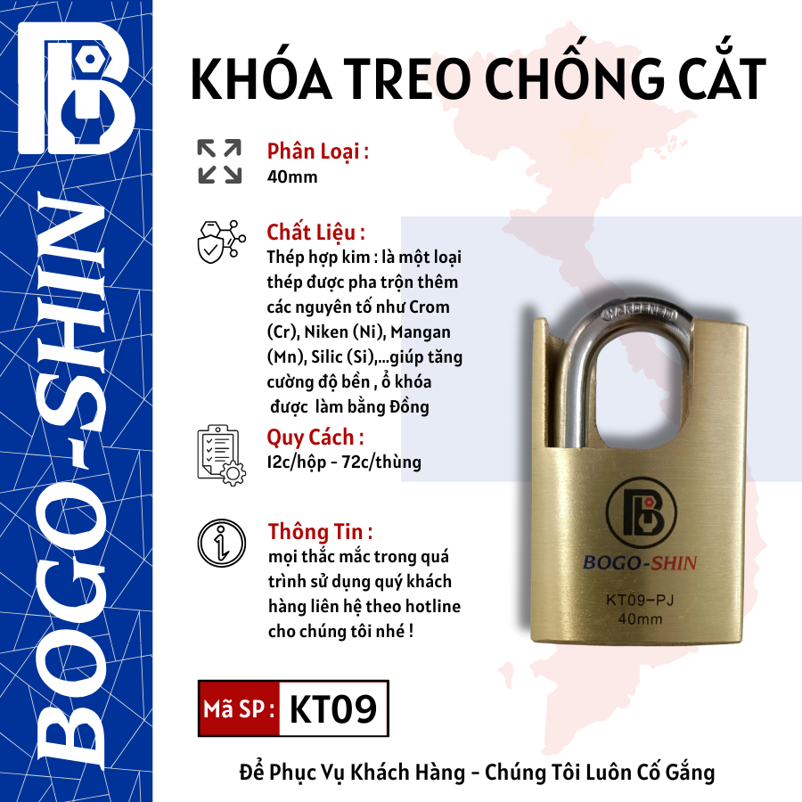 Khóa Treo Chống Cắt 40mm &  50mm & 60mm Bogo-Shin