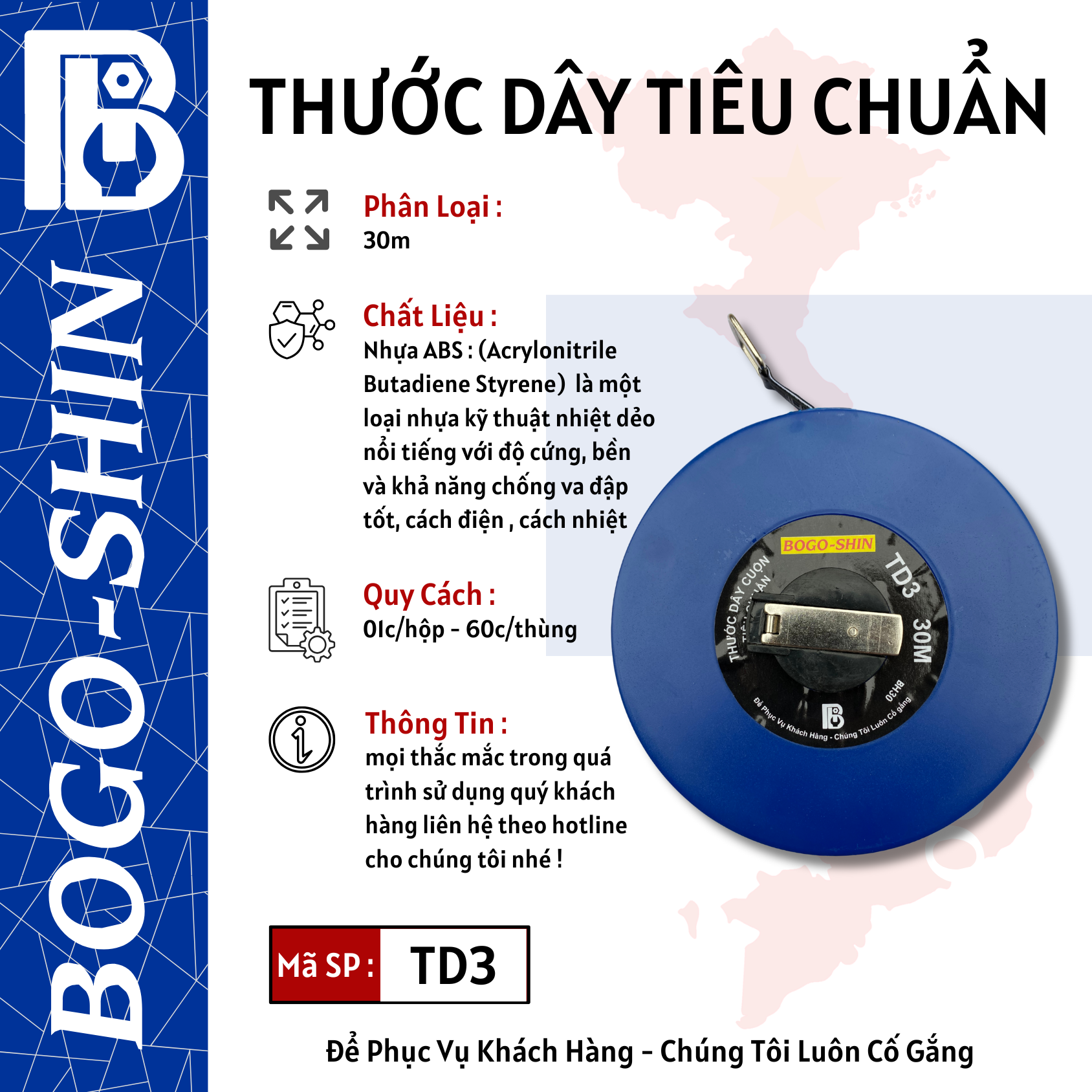 Thước Dây Tiêu Chuẩn 20m, 30m, 50m Bogo-Shin