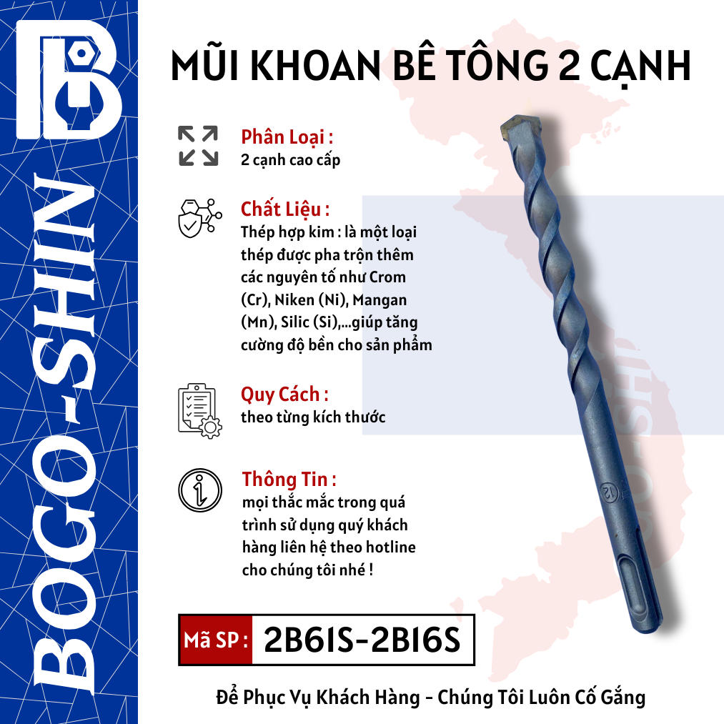 Mũi Khoan Bê Tông BOGO-SHIN Cao Cấp 2 Cạnh