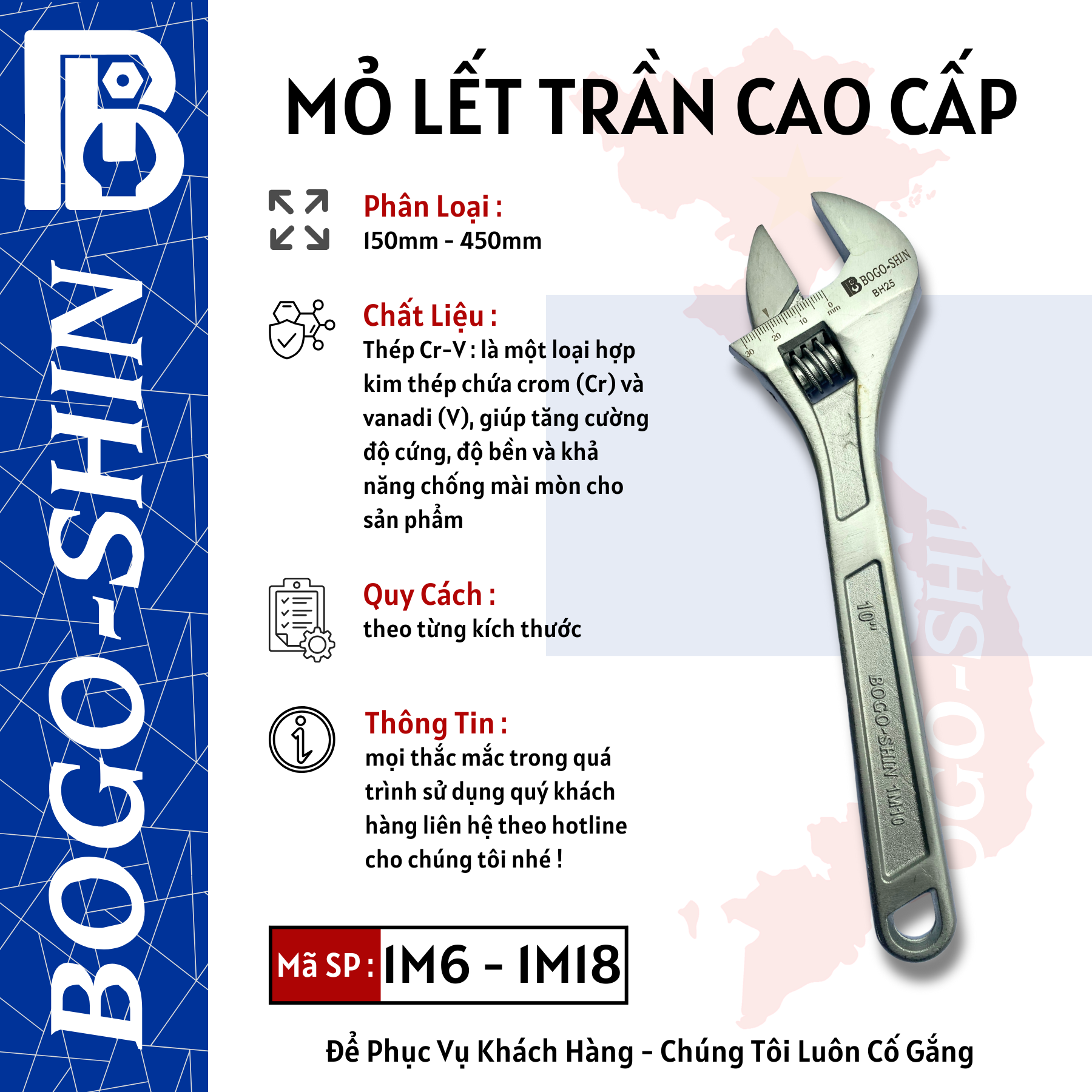 Mỏ Lết Trần Cao Cấp 150mm - 450mm Bogo-Shin