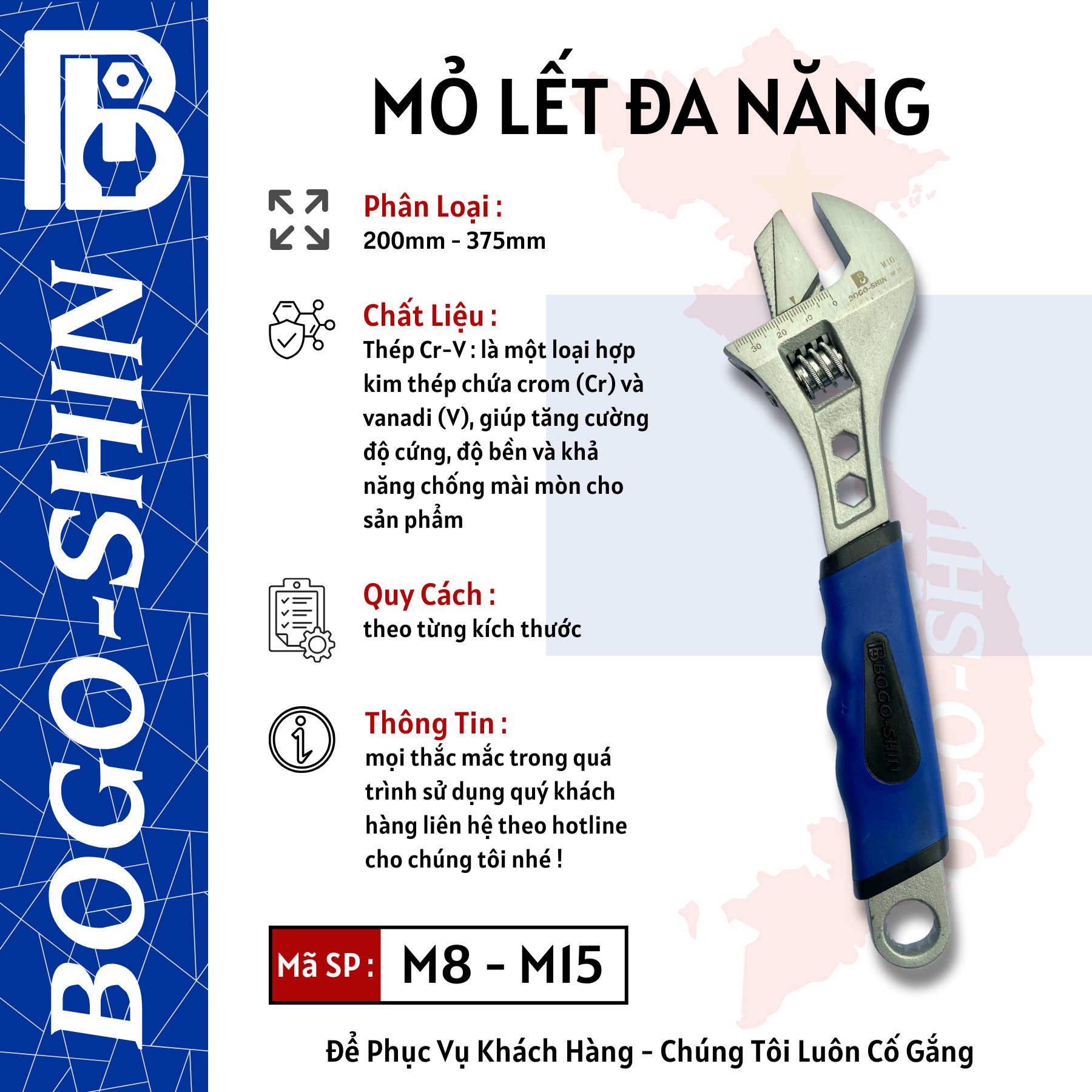Mỏ Lết Đa Năng 200mm - 375mm Bogo-Shin