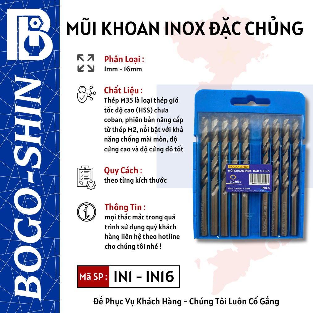 Mũi Khoan Inox Đặc Chủng (S) BOGO - SHIN 1mm - 16mm