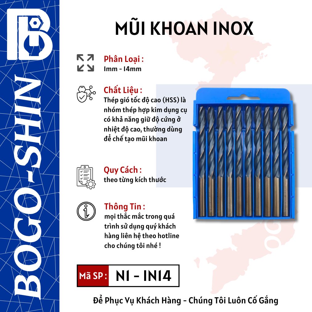 Mũi Khoan Inox BOGO-SHIN 1MM - 14MM