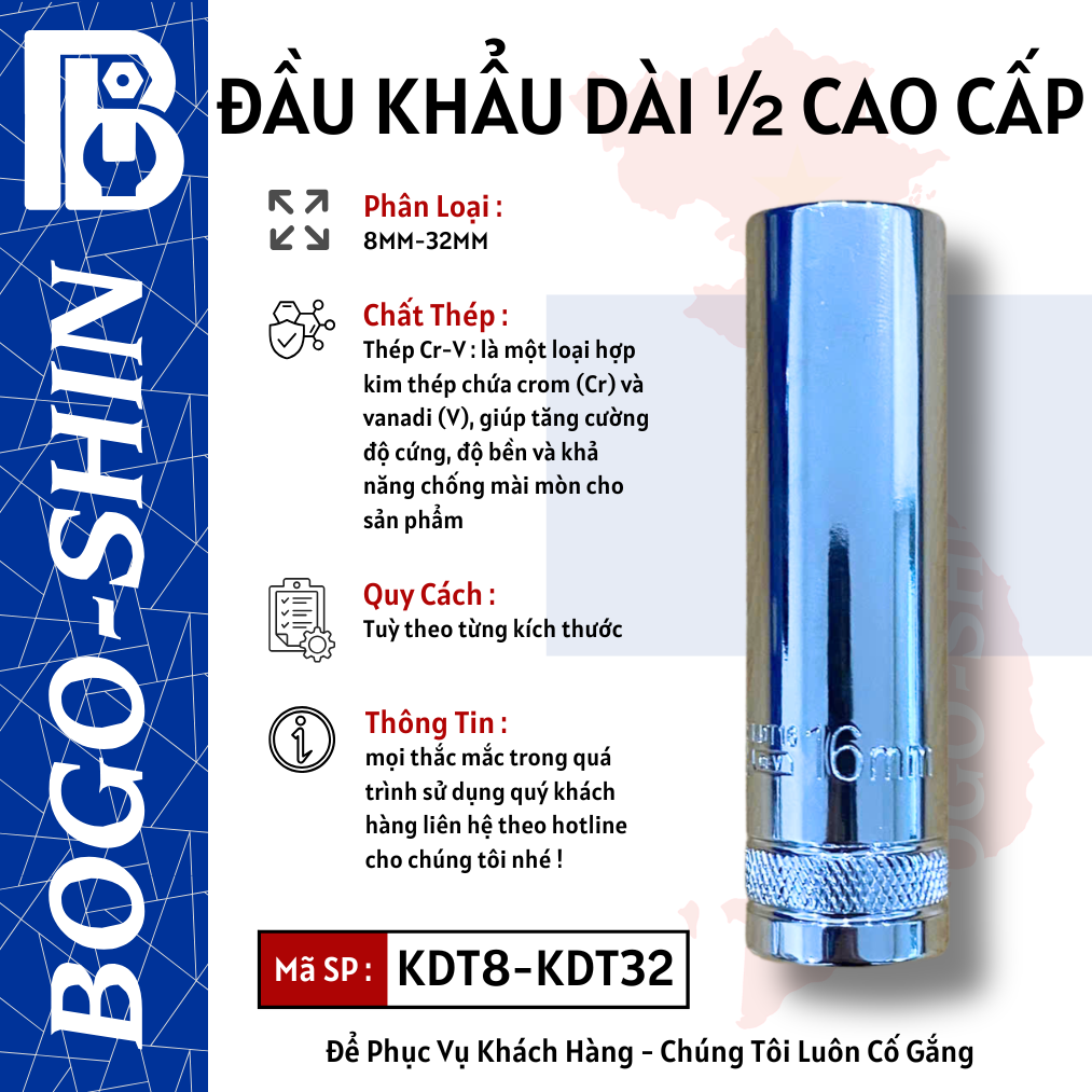 Đầu Khẩu Dài 1/2 Cao CấpBOGO-SHIN 8mm - 32mm