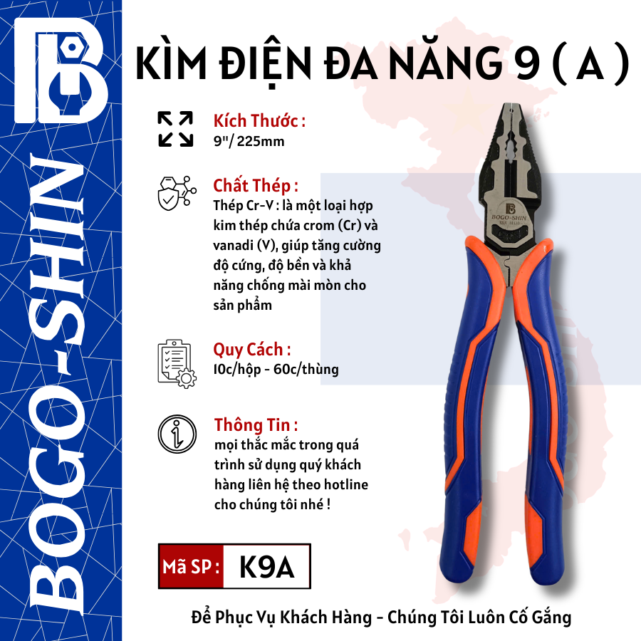 Kìm Điện Đa Năng BoGo-Shin (A) 9x225mm