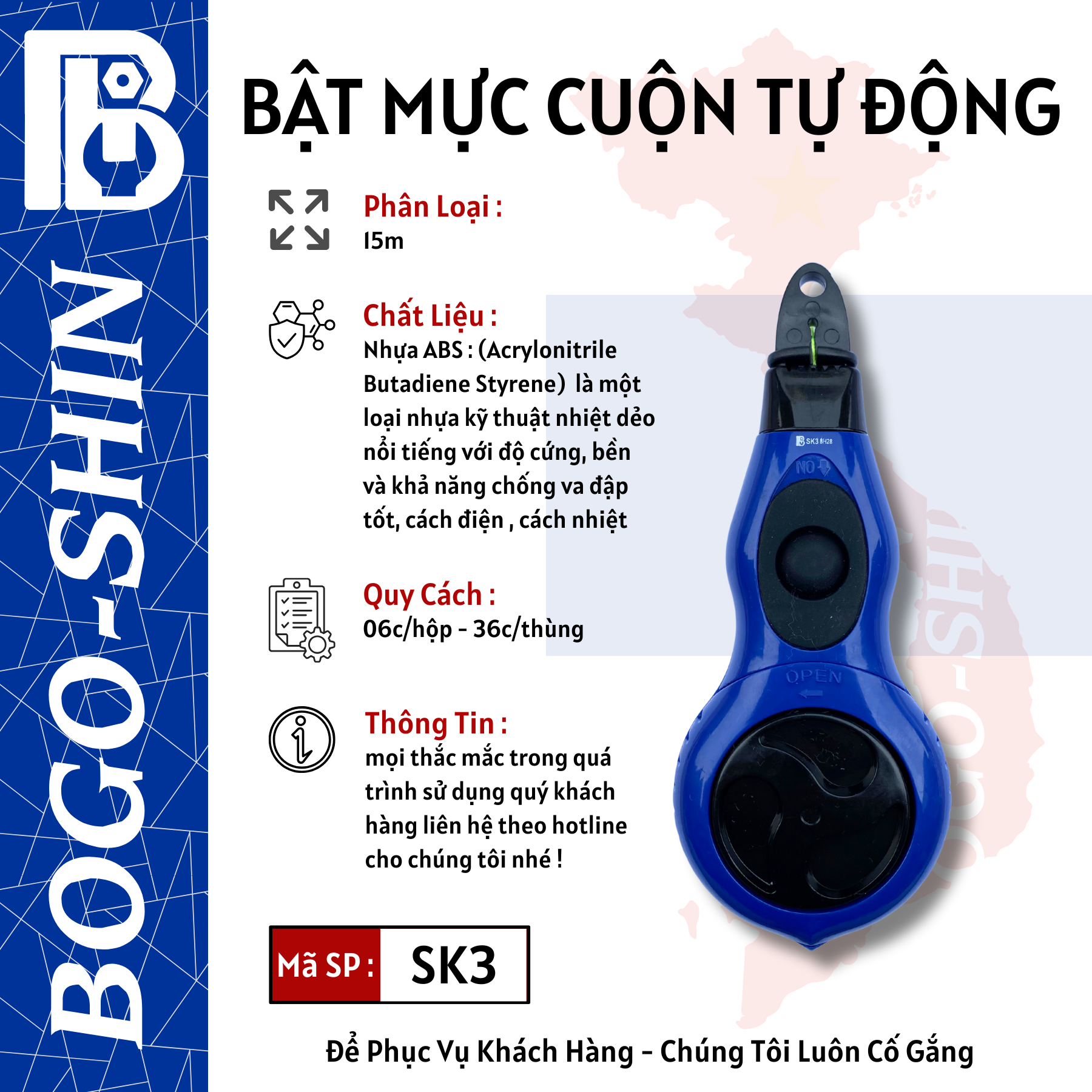 Bật Mực Cuộn Tự Động 15m Bogo-Shin