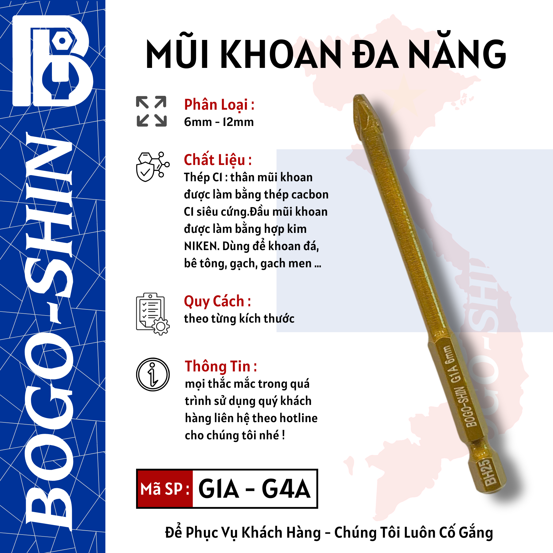 Mũi Khoan Đa Năng Lệch Tâm 2 Cạnh 6mm - 12mm Bogo-Shin