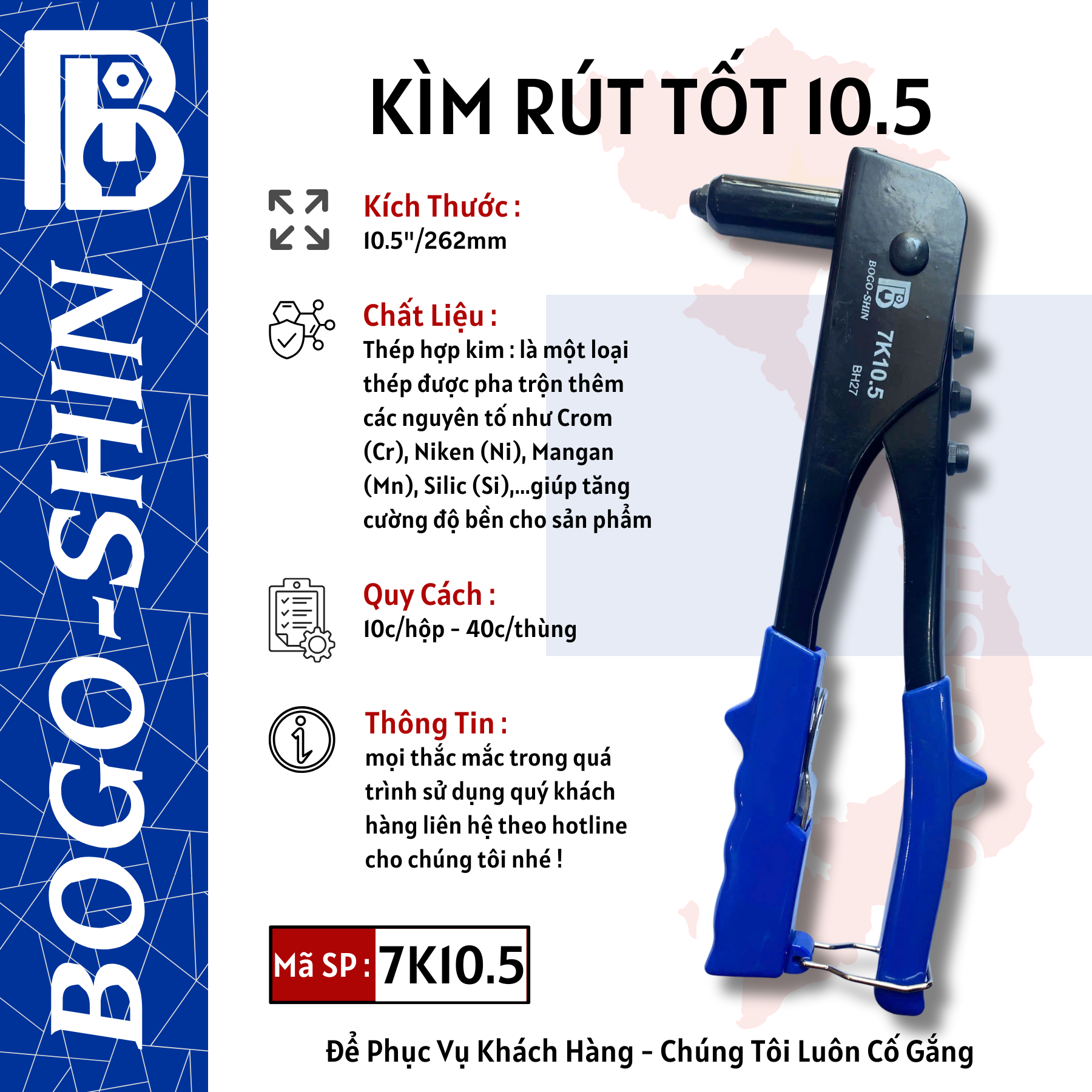 Kìm Rút Tiêu Chuẩn, Tốt, Cao Cấp 9.5"/240mm, 10.5"/262mm, 8"/200mm Bogo-Shin