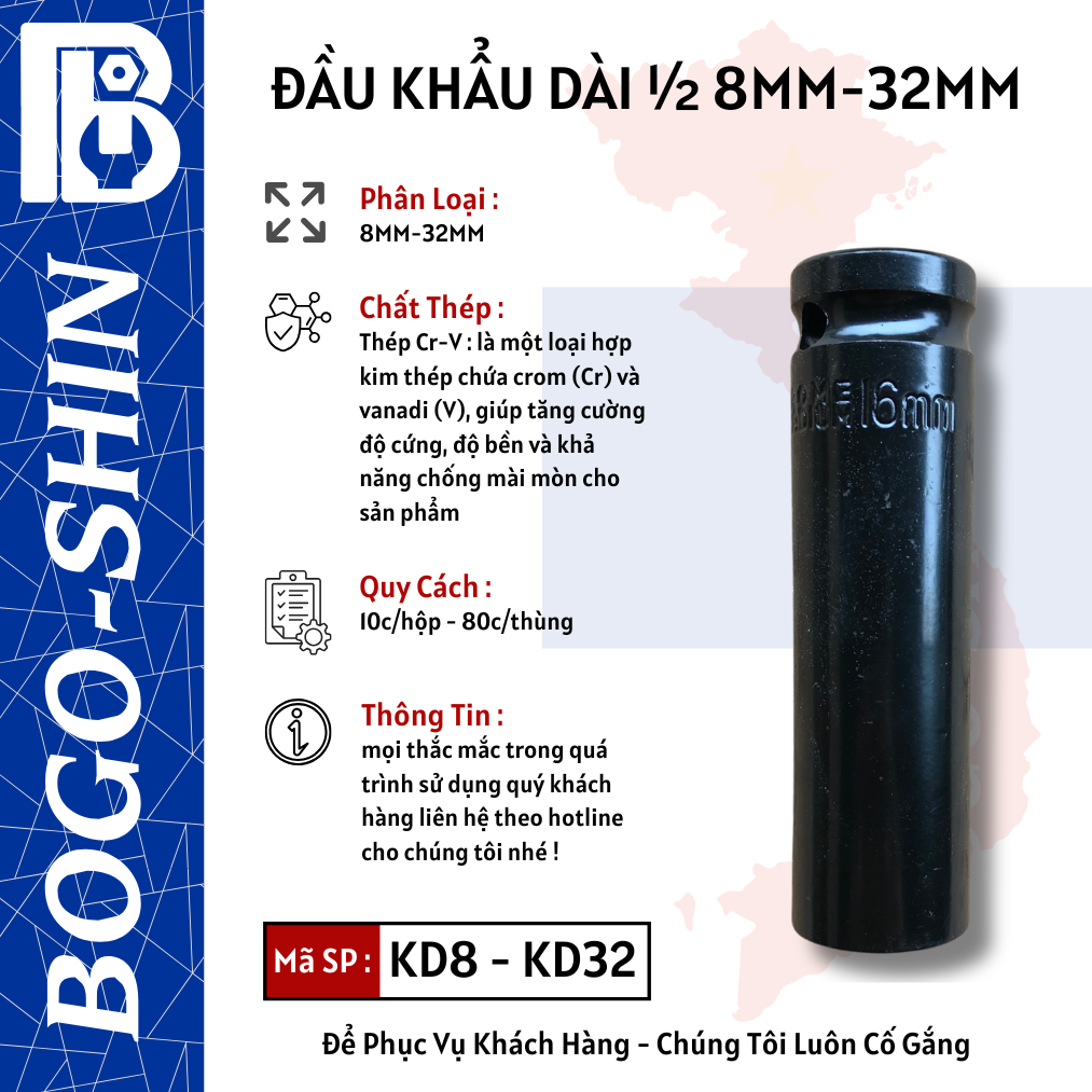 Đầu Khẩu Dài (1/2) BOGO-SHIN 16x80mm - 16x32mm