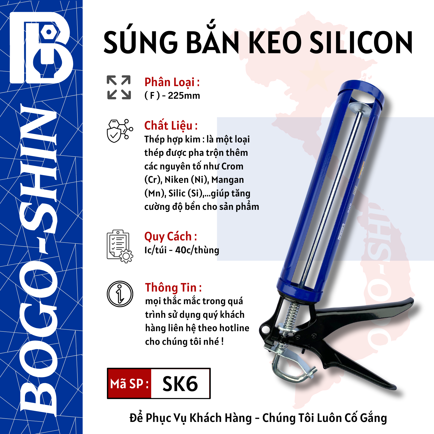 Súng Bắn Keo Silicon ( F ) 225mm Bogo-Shin