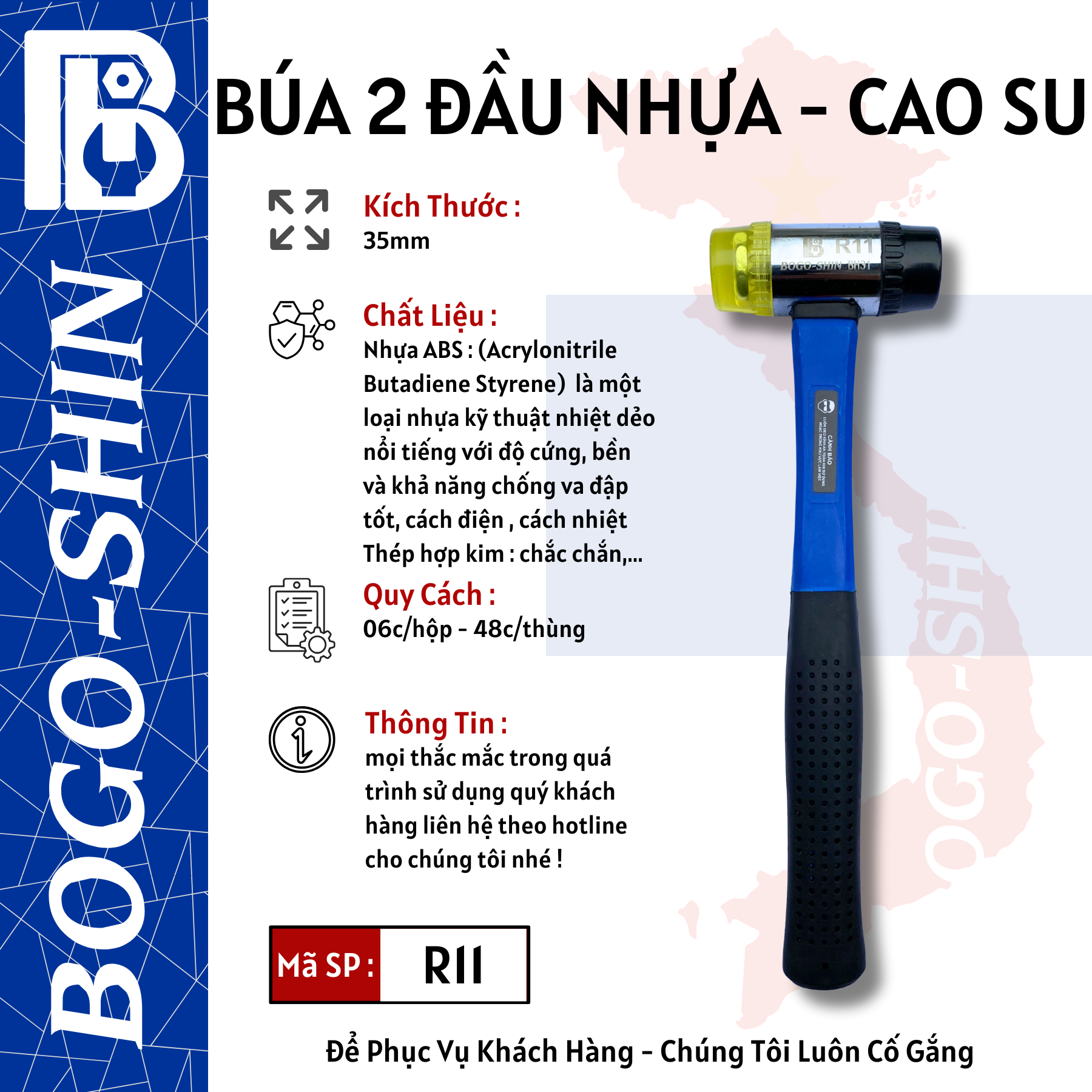 Búa Hai Đầu (Nhựa - Cao Su) 35mm Bogo-Shin
