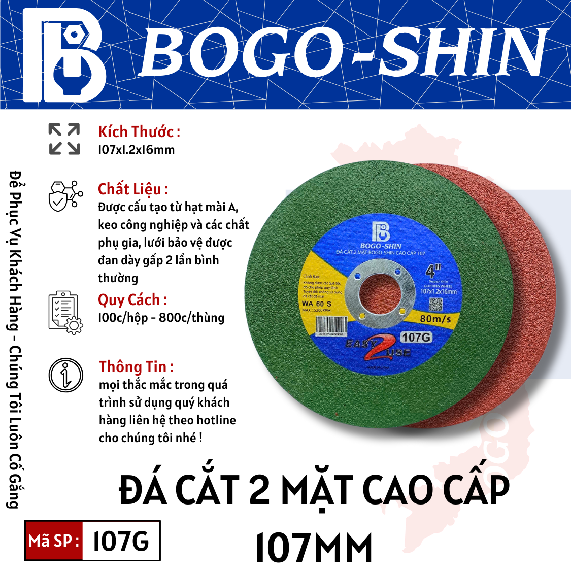 Đá Cắt 2 Mặt Cao Cấp 107mm Bogo-Shin