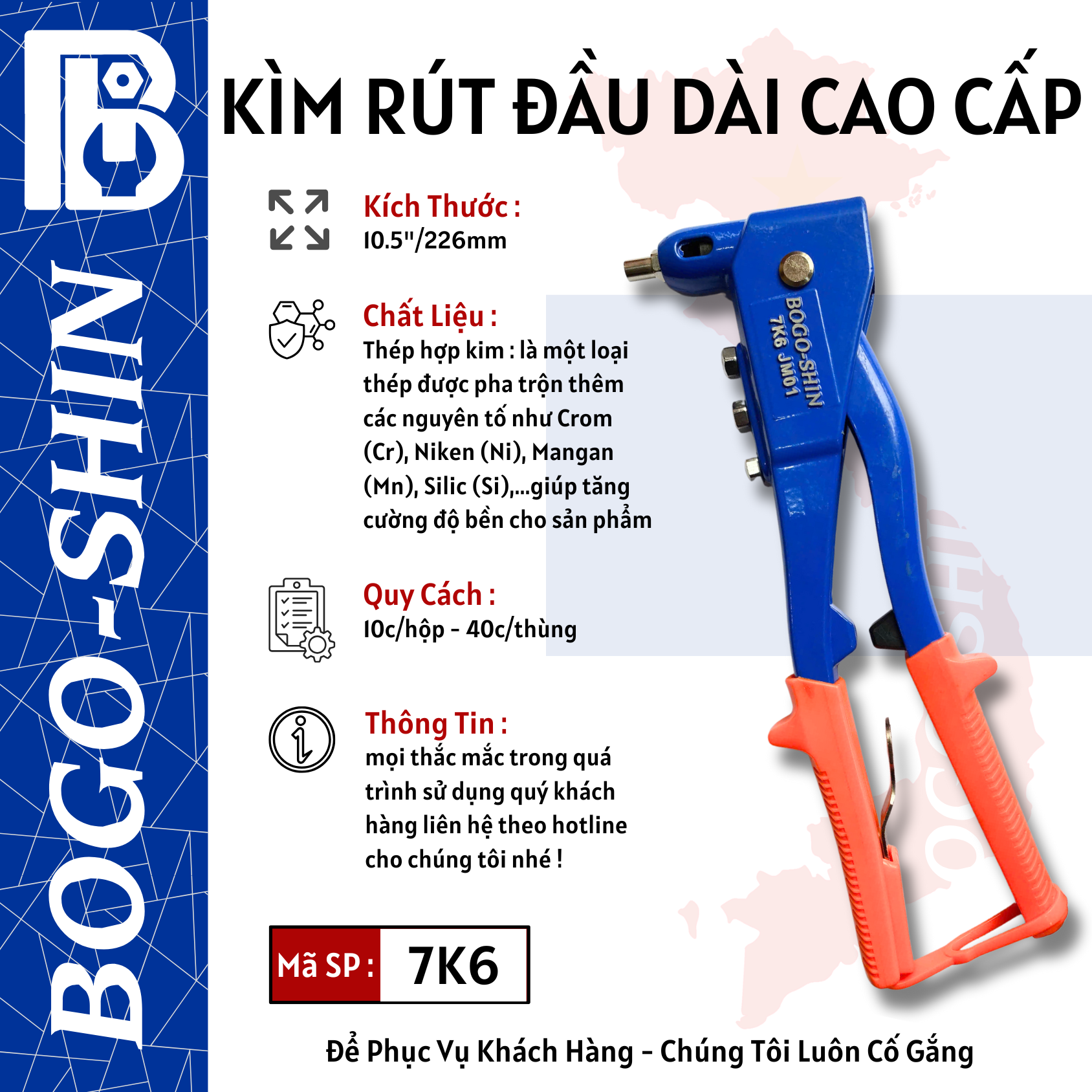 Kìm Rút Đầu Dài Cao Cấp 10.5"/262mm Bogo-Shin