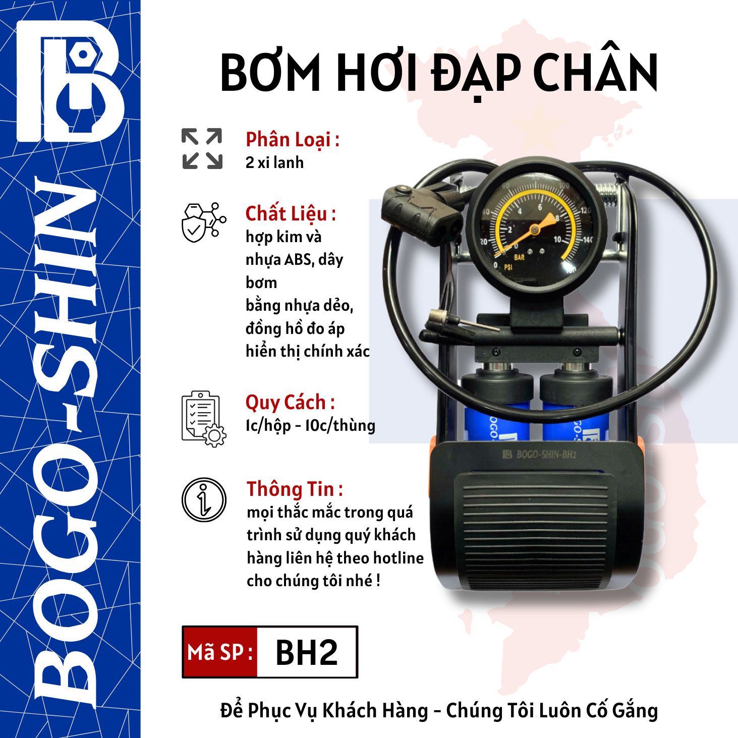 Bơm Hơi Đạp Chân Một Xi Lanh & Hai Xi Lanh Bogo-Shin